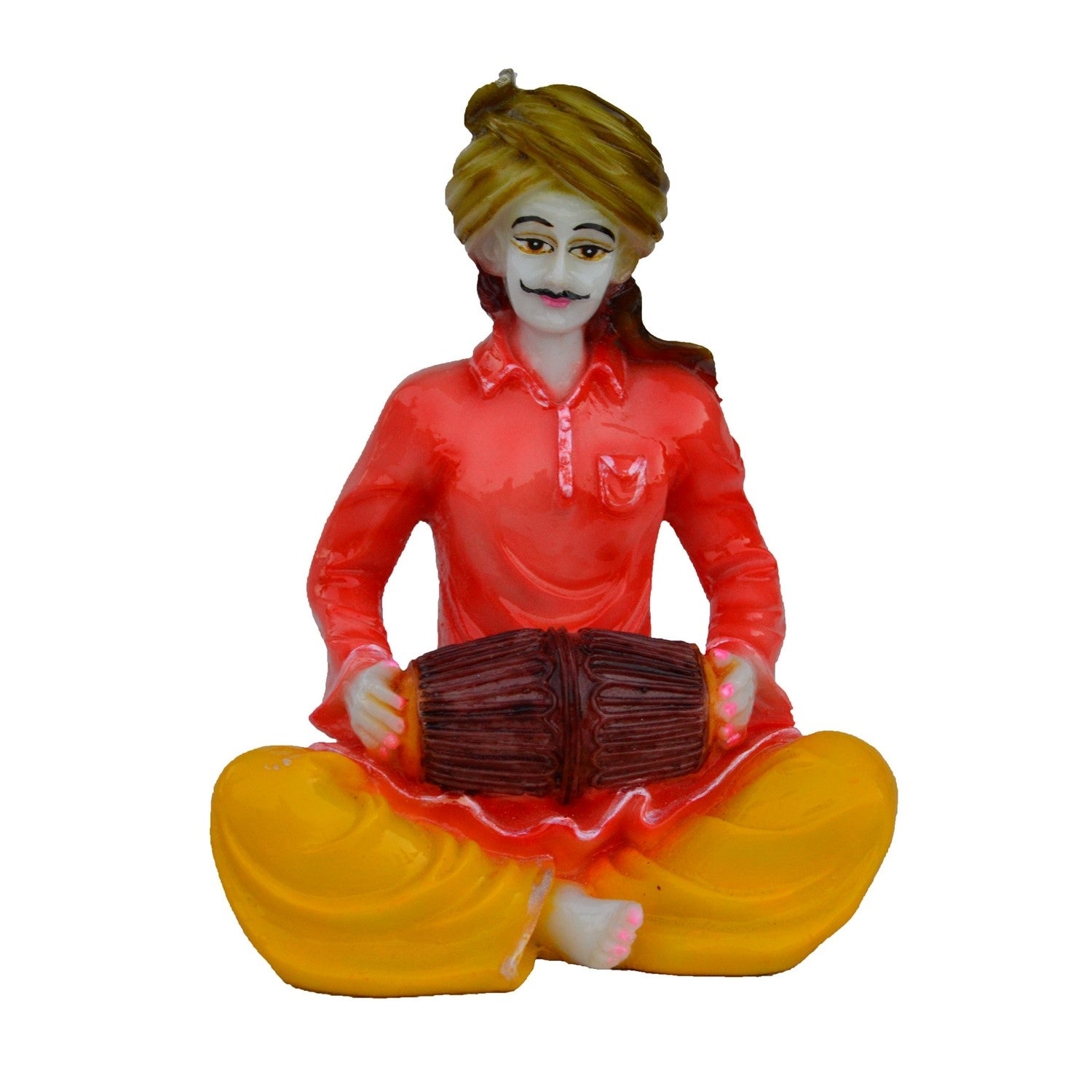 Polyresin Rajasthani Musician Men Statue Playing Dholak Human Figurines Home Decor Showpiece
