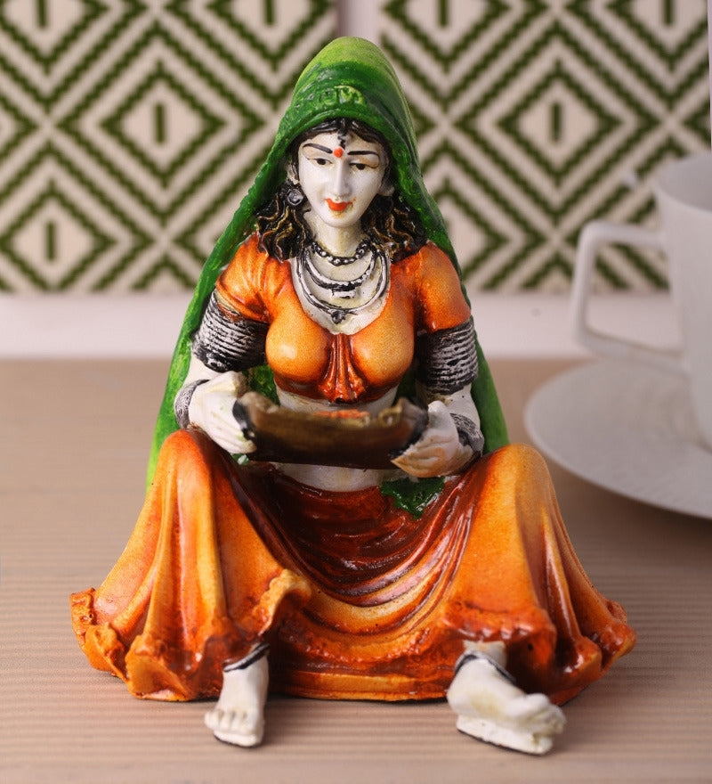 Polyresin Rajasthani Women Statue Human Figurine Decorative Showpiece 1