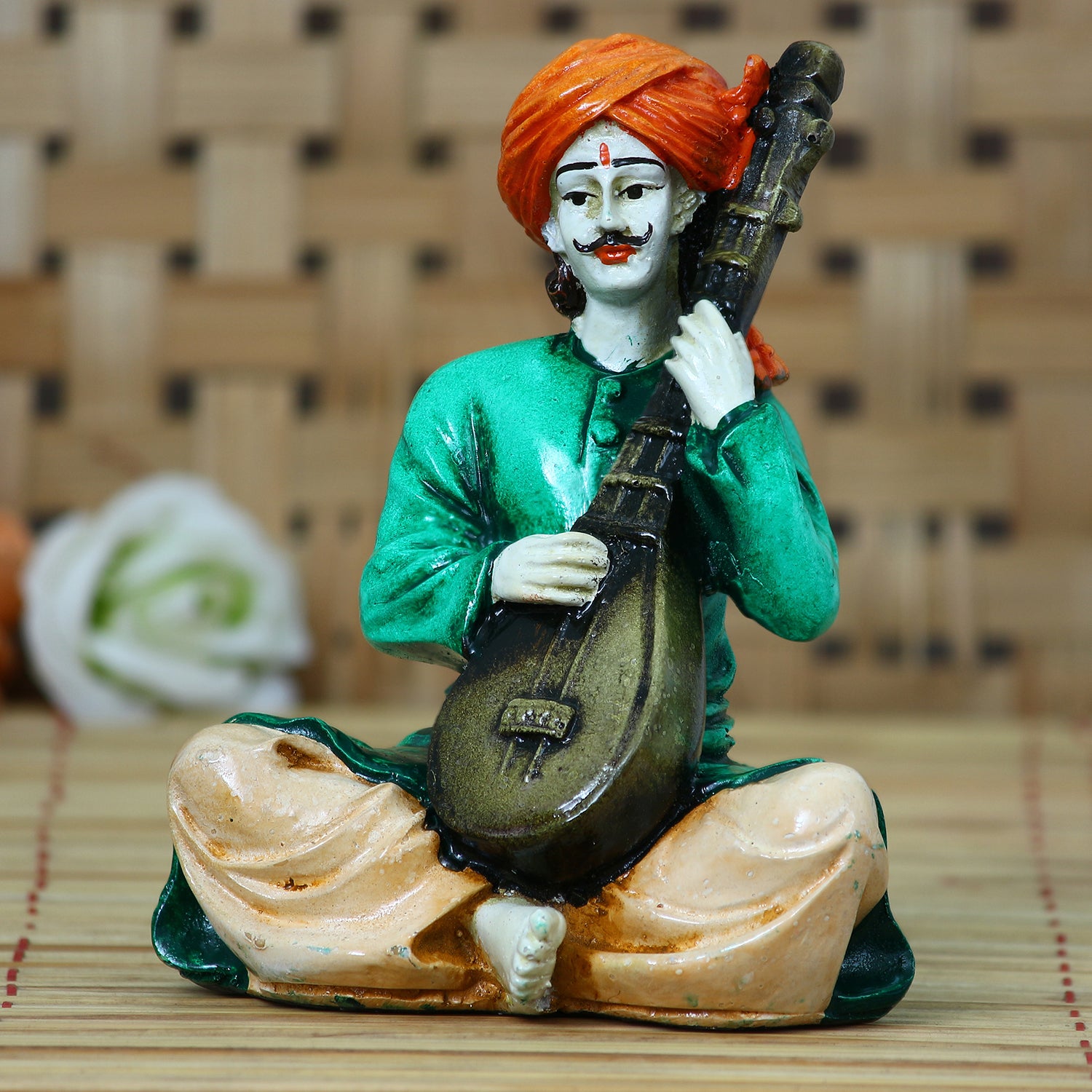 Polyresin Rajasthani Men playing Sitar Musical Instrument Handcrafted Decorative Showpiece 1