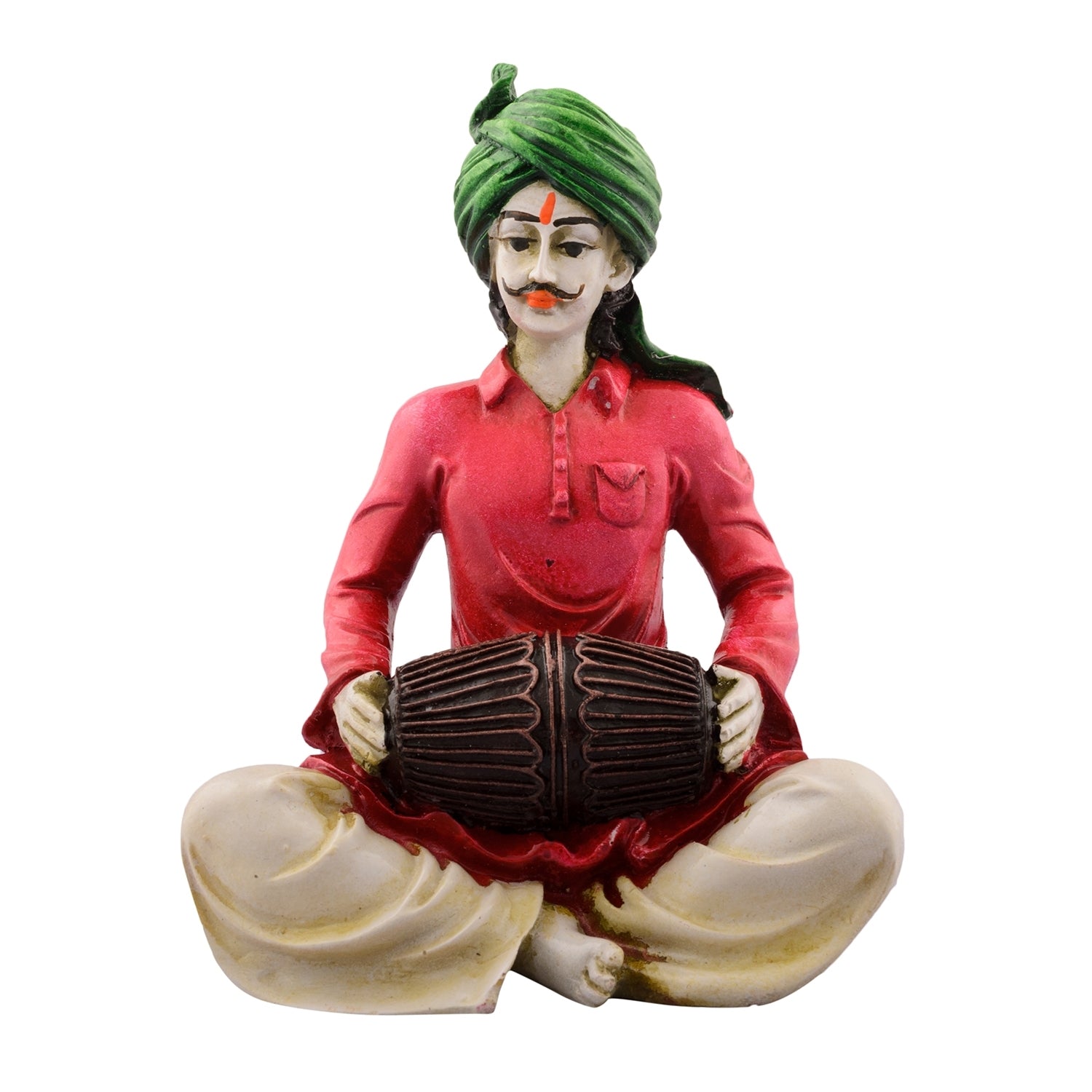 Polyresin Rajasthani Men Playing Dholak Handcrafted Decorative Showpiece (Pink and Green)