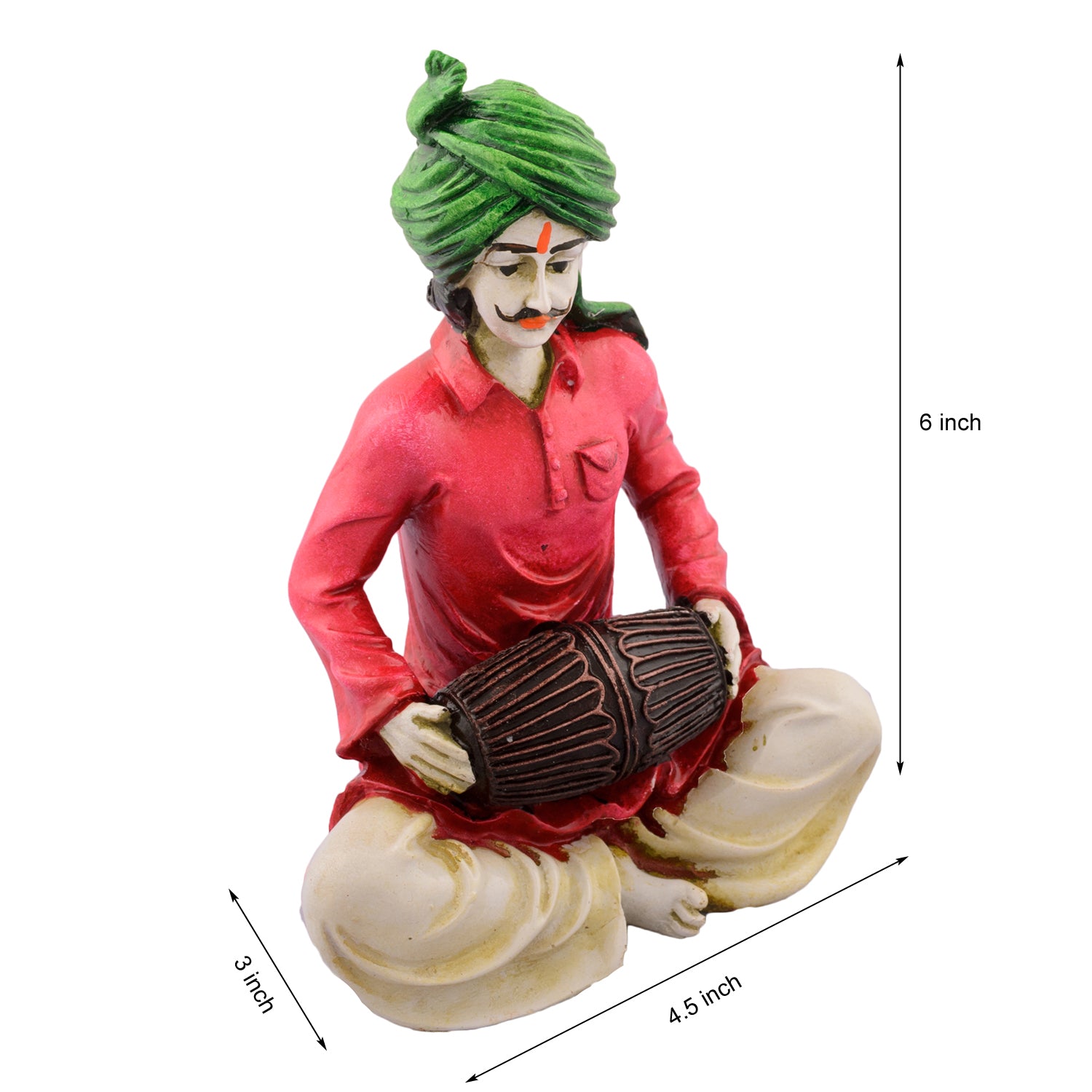 Polyresin Rajasthani Men Playing Dholak Handcrafted Decorative Showpiece (Pink and Green) 2