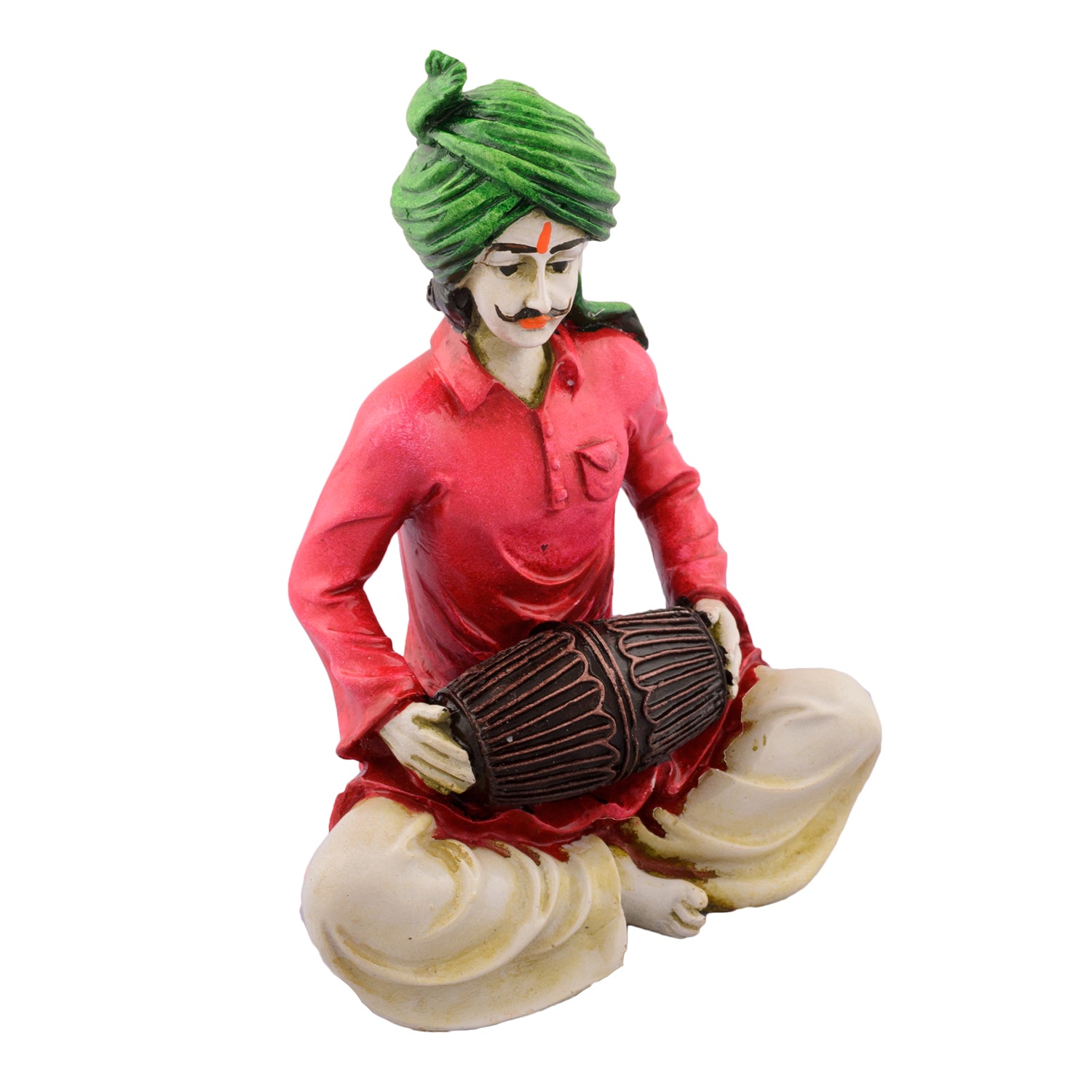 Polyresin Rajasthani Men Playing Dholak Handcrafted Decorative Showpiece (Pink and Green) 3
