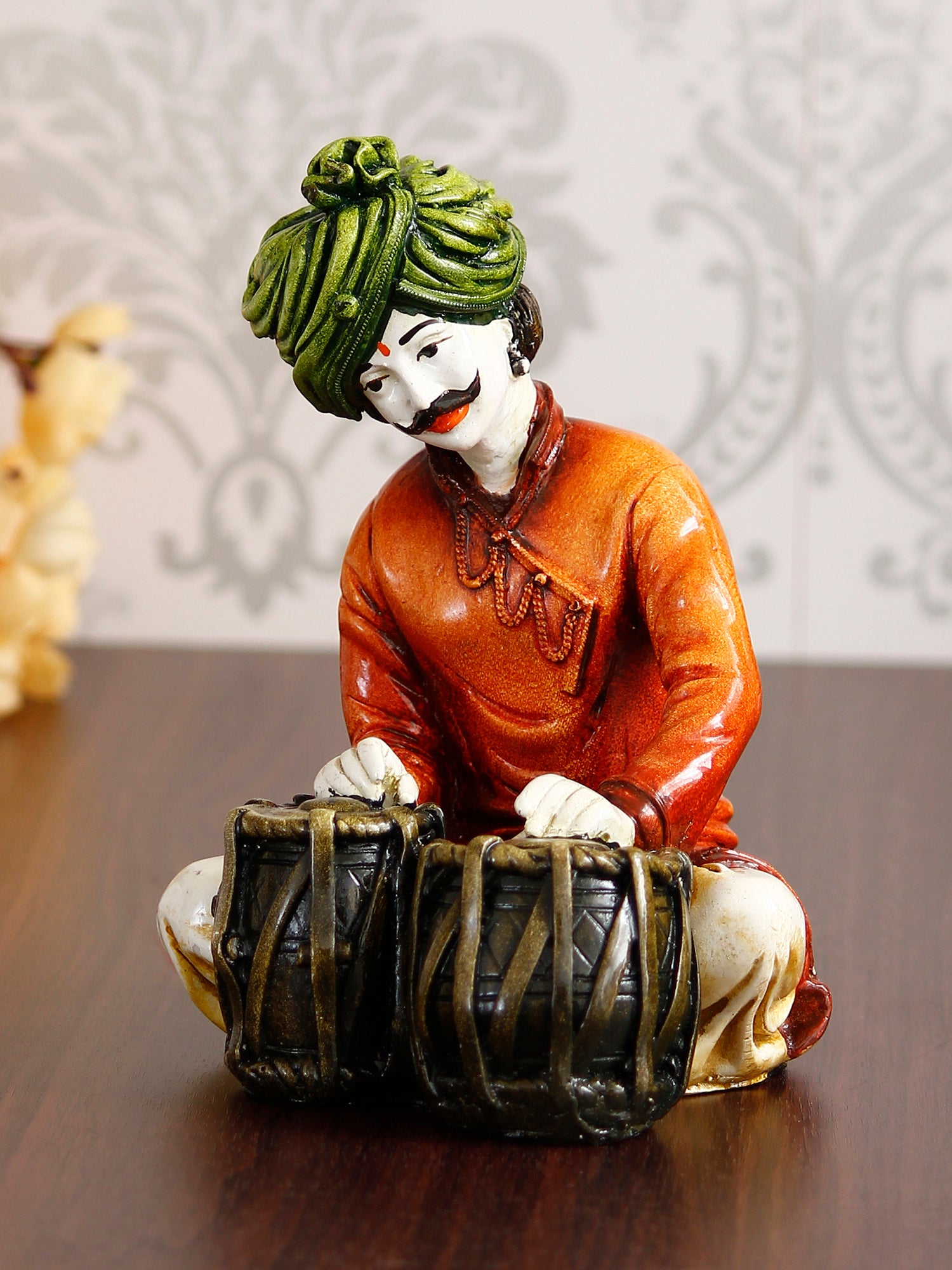 Polyresin Rajasthani Musician Men Statue Playing Tabla Human Figurines Home Decor Showpiece 1