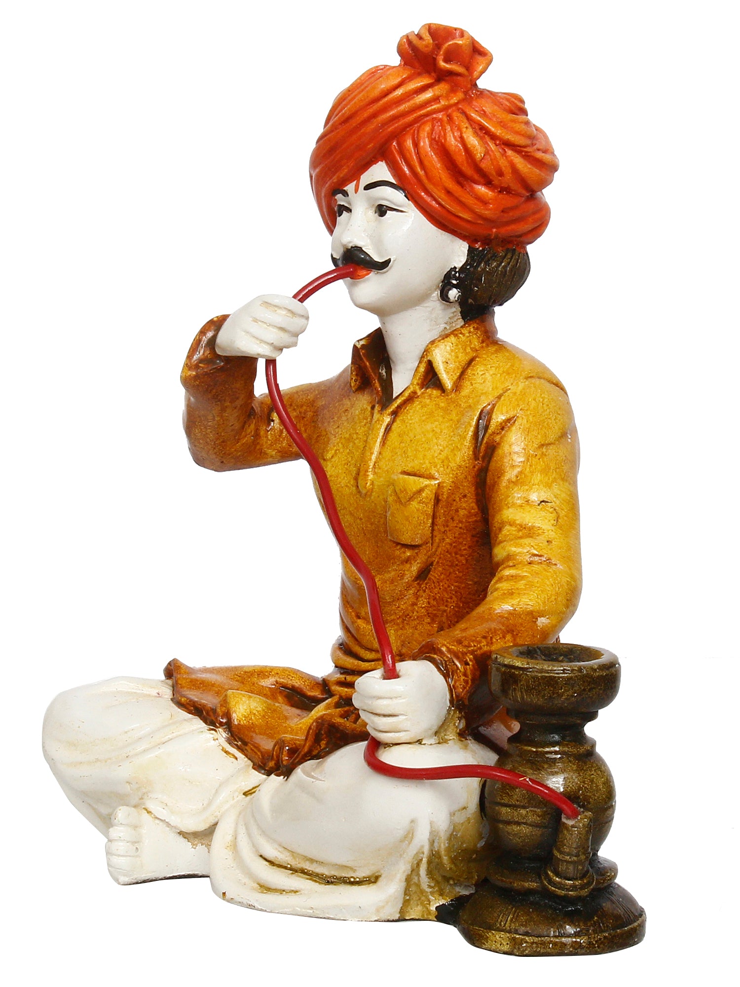 Polyresin Rajasthani Men Statue Using Hookah Decorative Human Figurines Decorative Showpiece 4