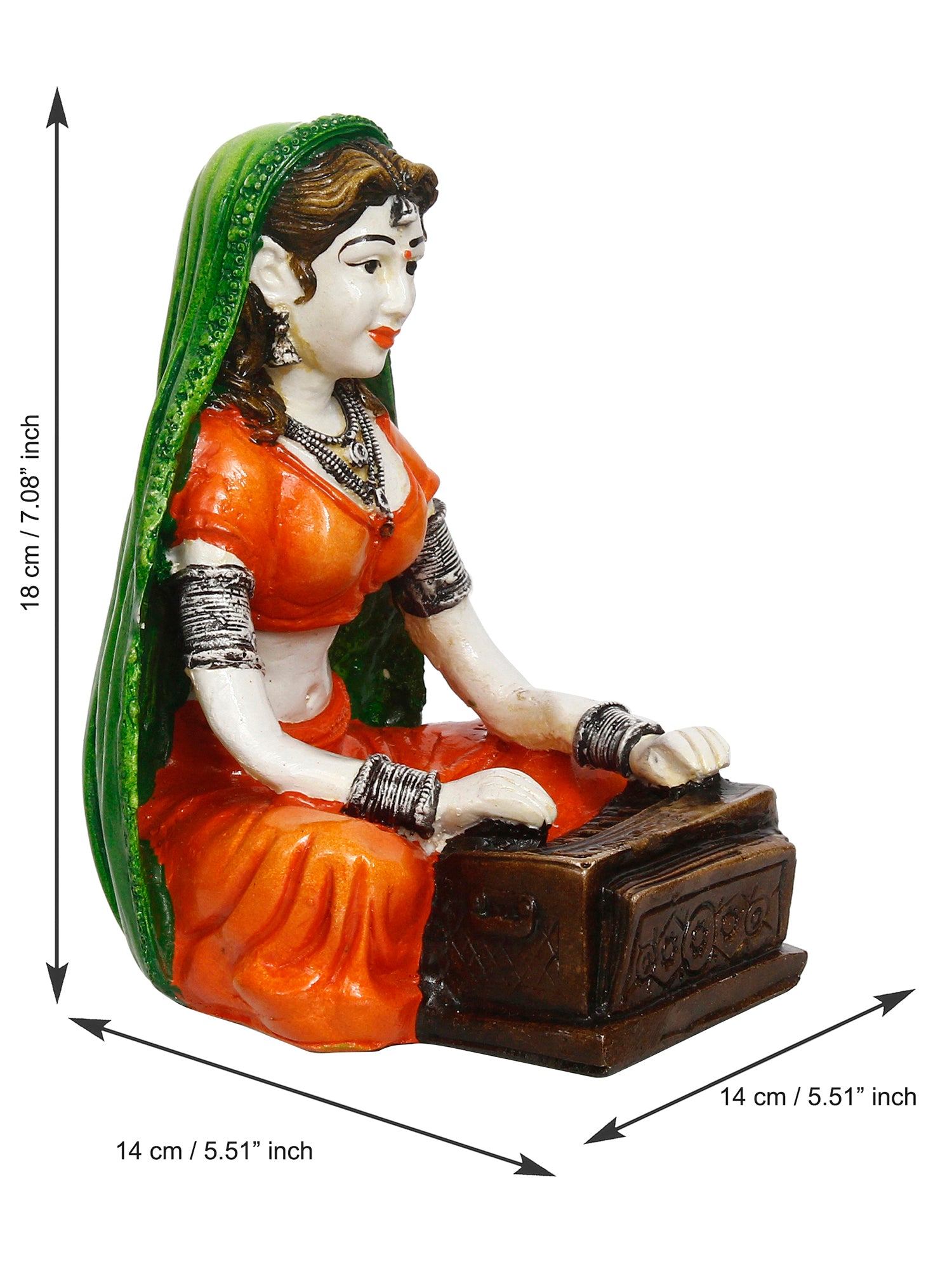 Polyresin Rajasthani Women Playing Harmonium Statue Human Figurine Decorative Showpiece 3