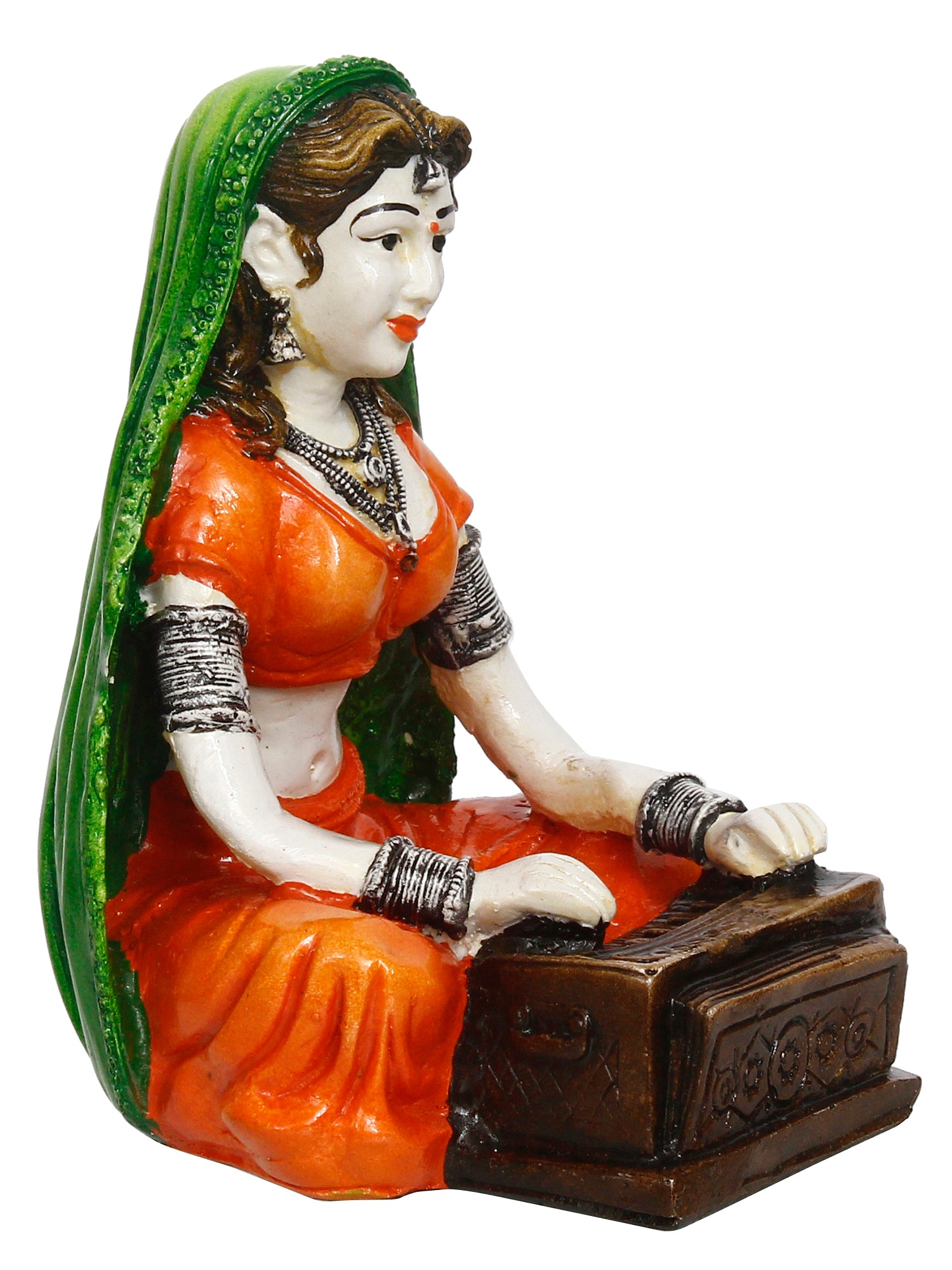Polyresin Rajasthani Women Playing Harmonium Statue Human Figurine Decorative Showpiece 4