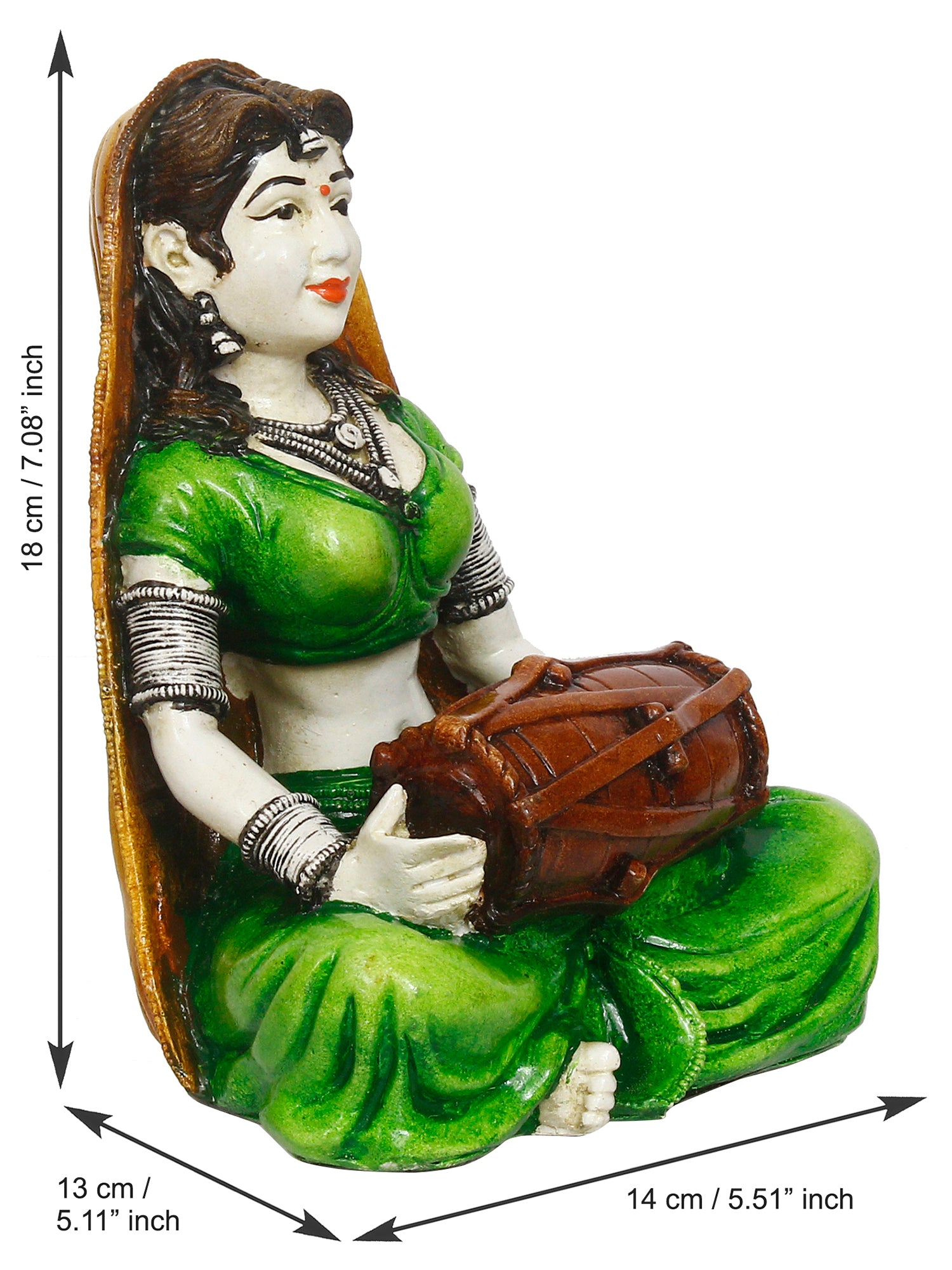 Rajasthani Lady Playing Dholak Handcrafted Decorative Polyresin Showpiece 3