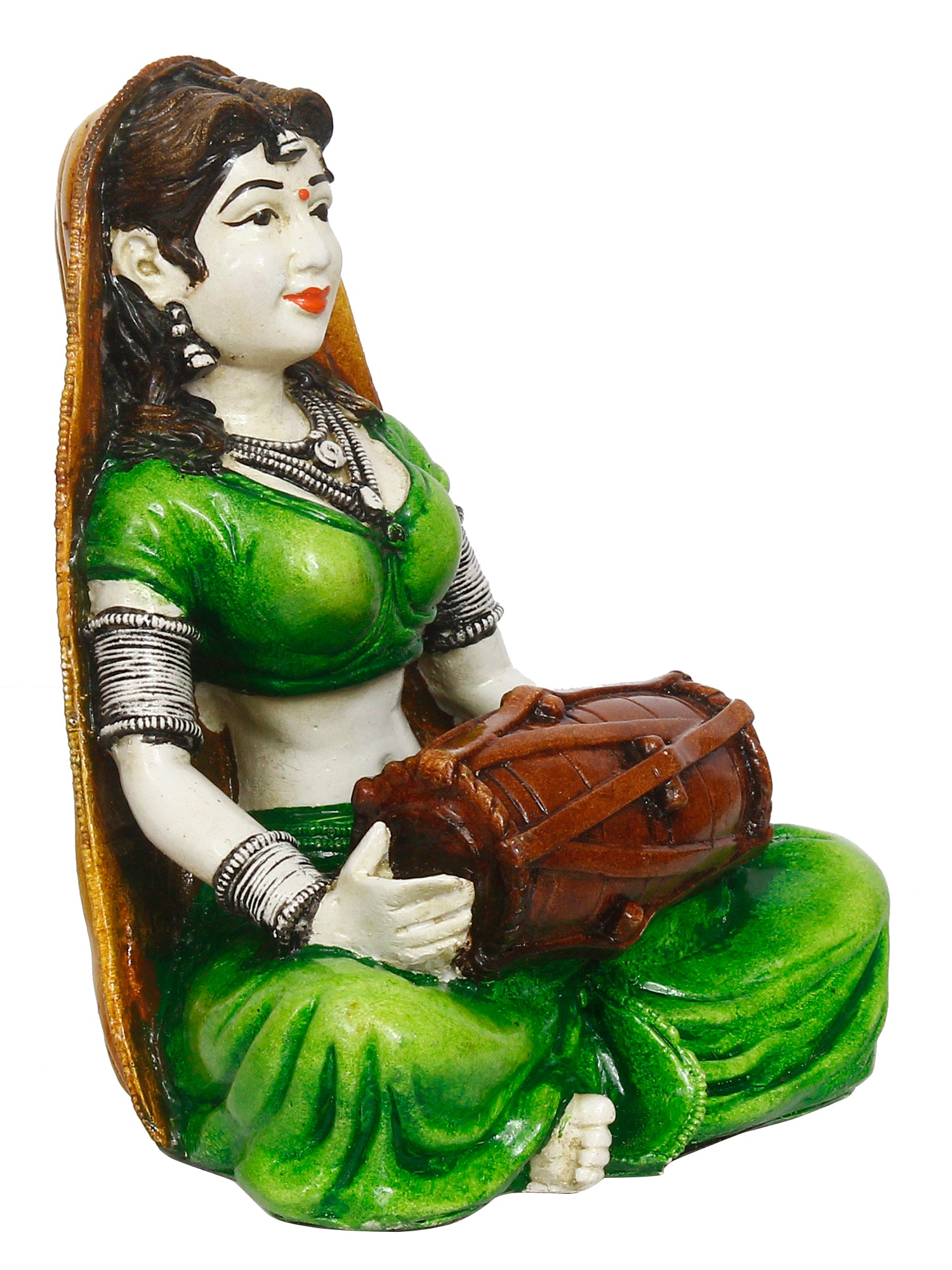 Rajasthani Lady Playing Dholak Handcrafted Decorative Polyresin Showpiece 4
