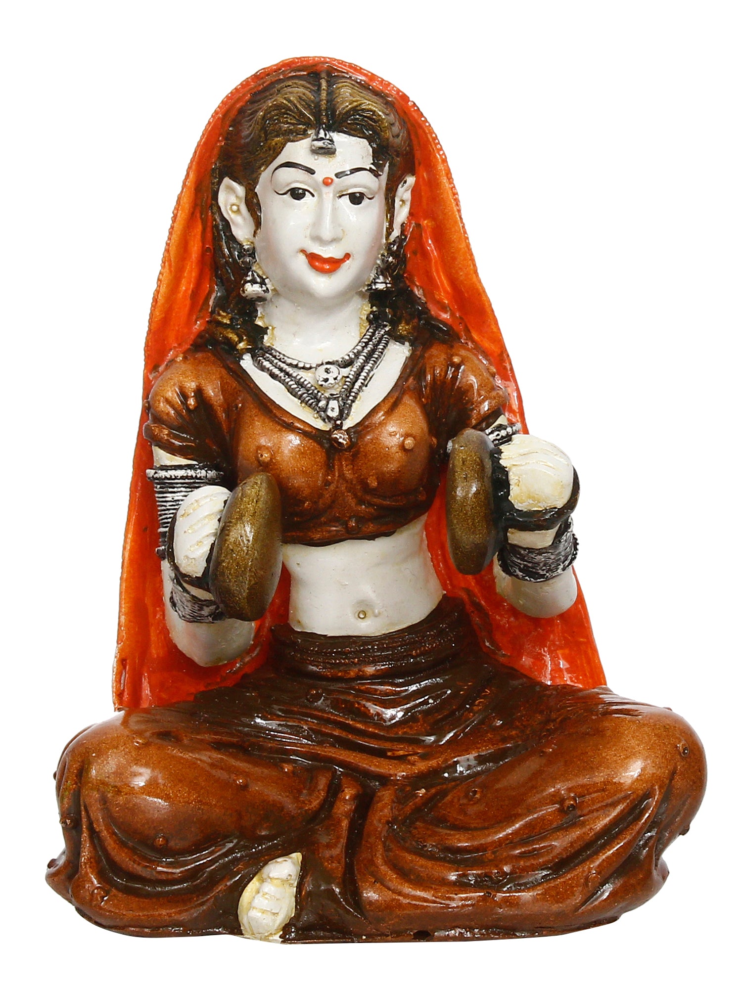 Polyresin Rajasthani Women Statue Playing Hand Cymbals Decorative Human Figurines Home Decor Showpiece 2