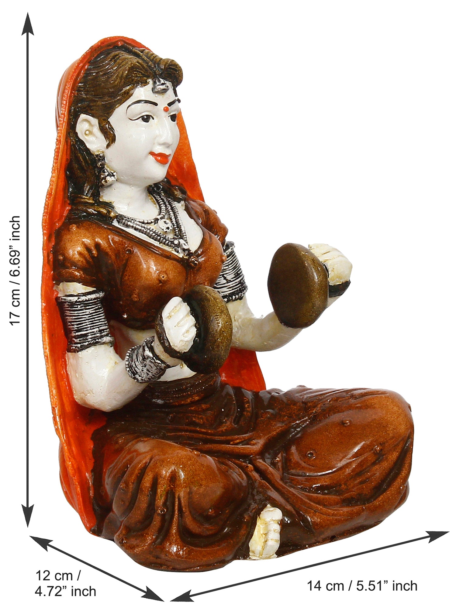 Polyresin Rajasthani Women Statue Playing Hand Cymbals Decorative Human Figurines Home Decor Showpiece 3
