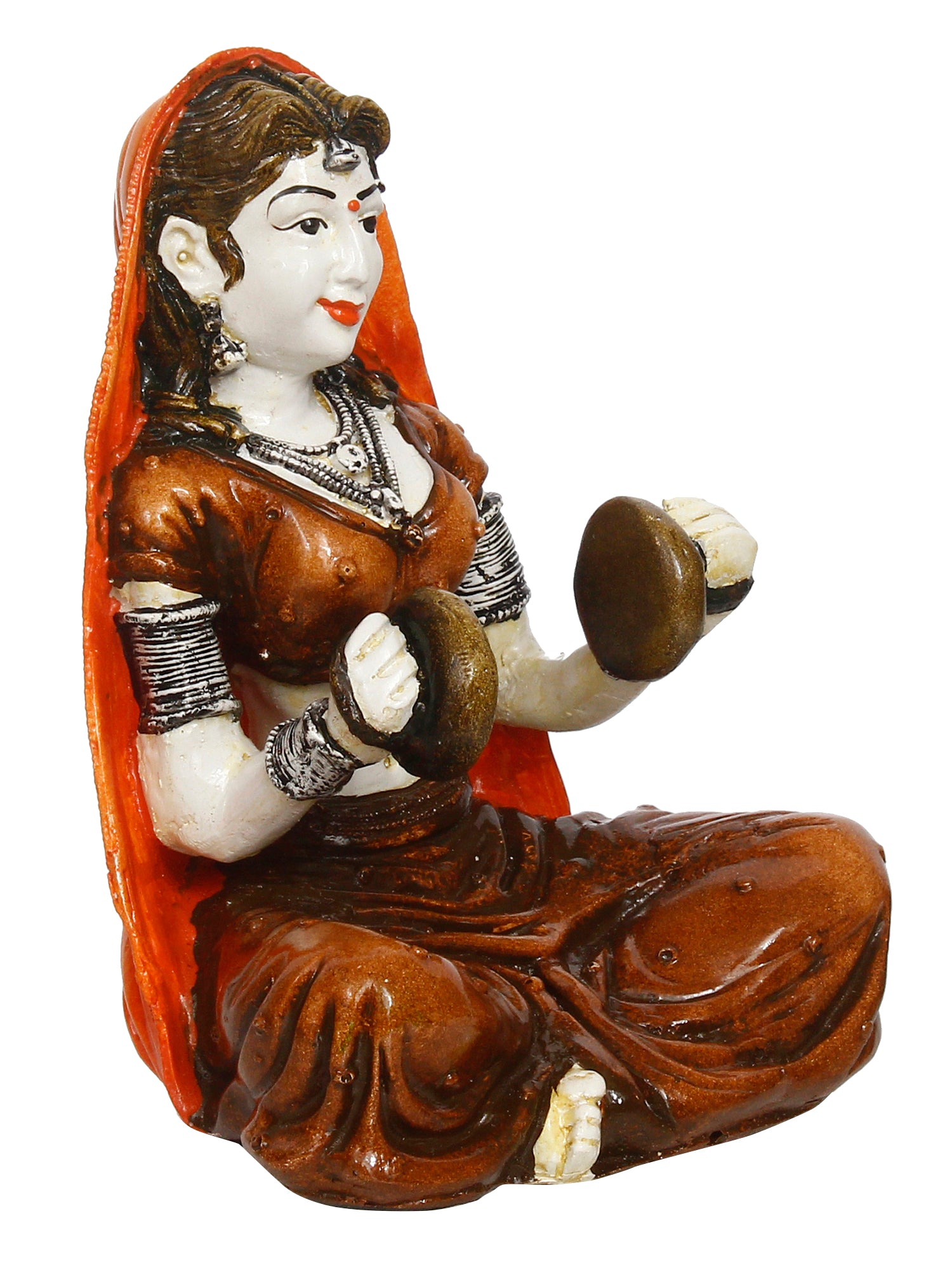 Polyresin Rajasthani Women Statue Playing Hand Cymbals Decorative Human Figurines Home Decor Showpiece 4
