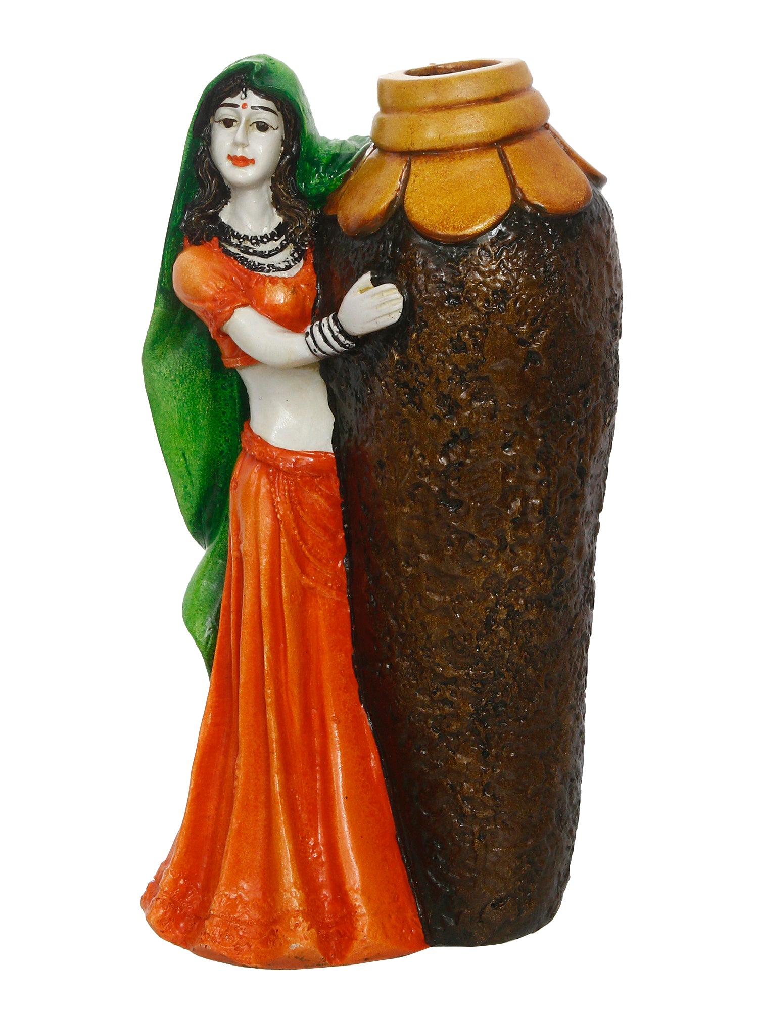 Polyresin Rajasthani Lady Statue With Flower Pot Handcrafted Human Figurine Decorative Showpiece 2
