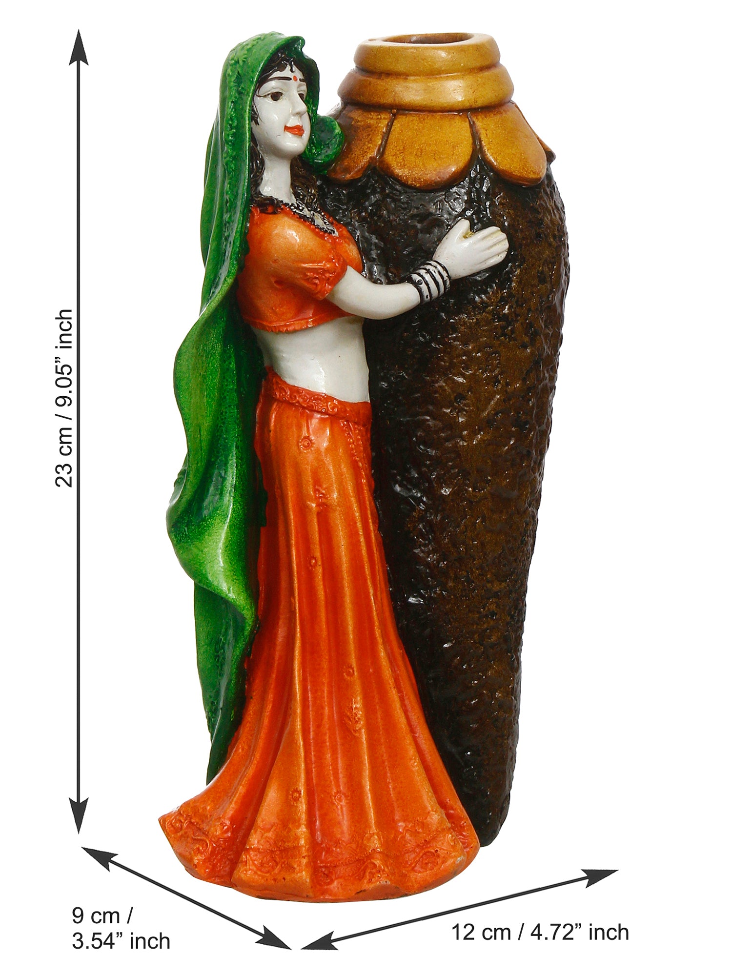 Polyresin Rajasthani Lady Statue With Flower Pot Handcrafted Human Figurine Decorative Showpiece 3