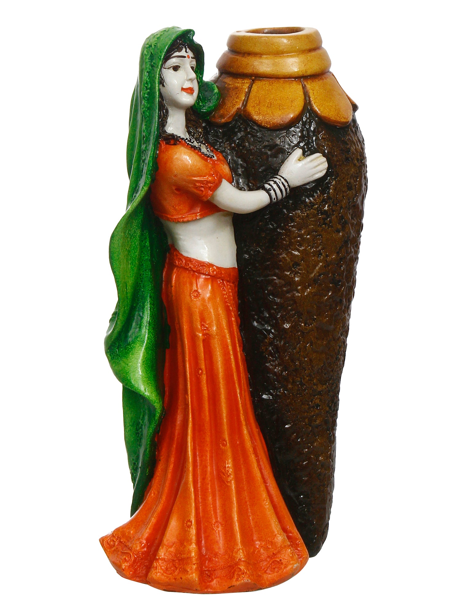 Polyresin Rajasthani Lady Statue With Flower Pot Handcrafted Human Figurine Decorative Showpiece 4