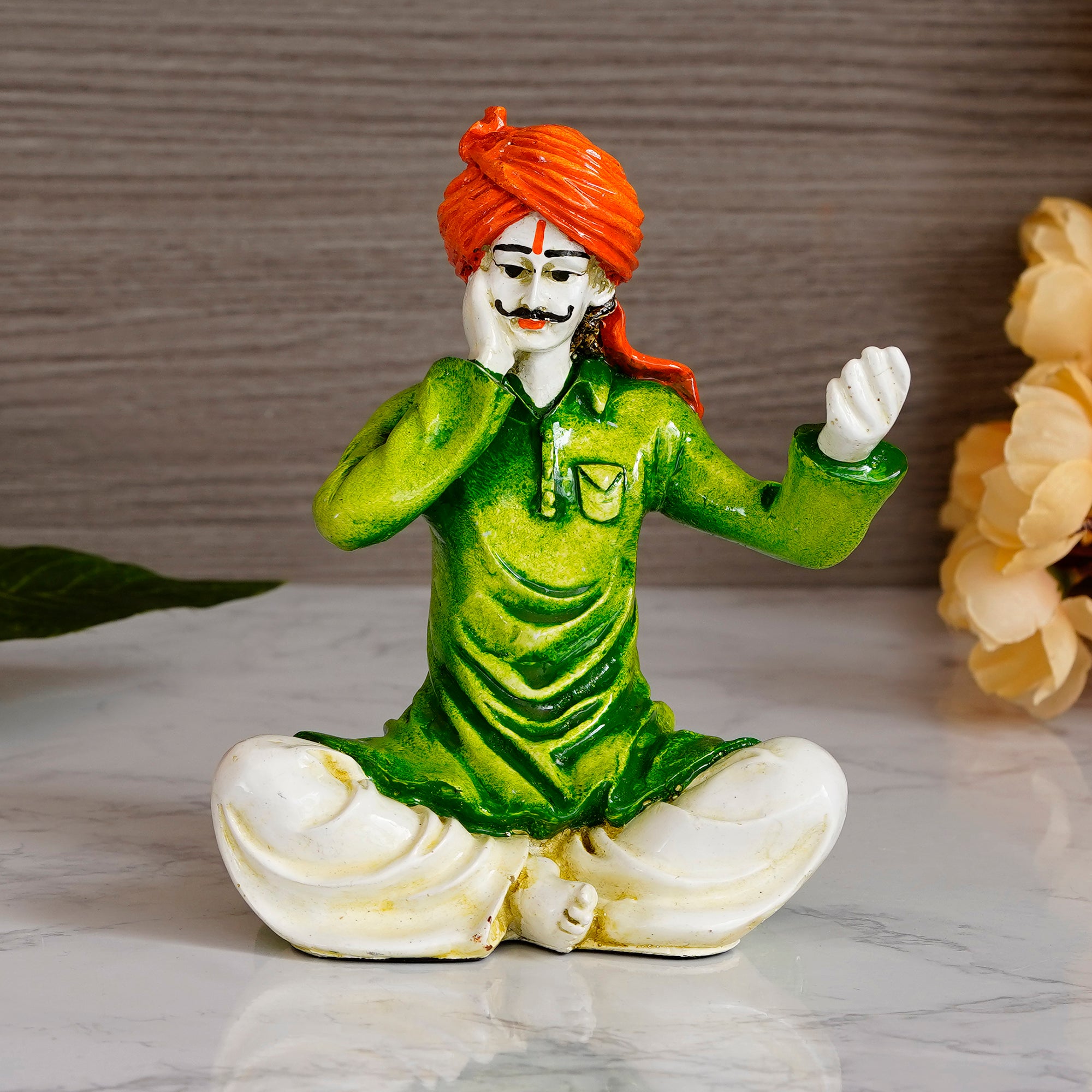 Polyresin Singing Rajasthani Man Statue Handcrafted Human Figurine Decorative Showpiece 1