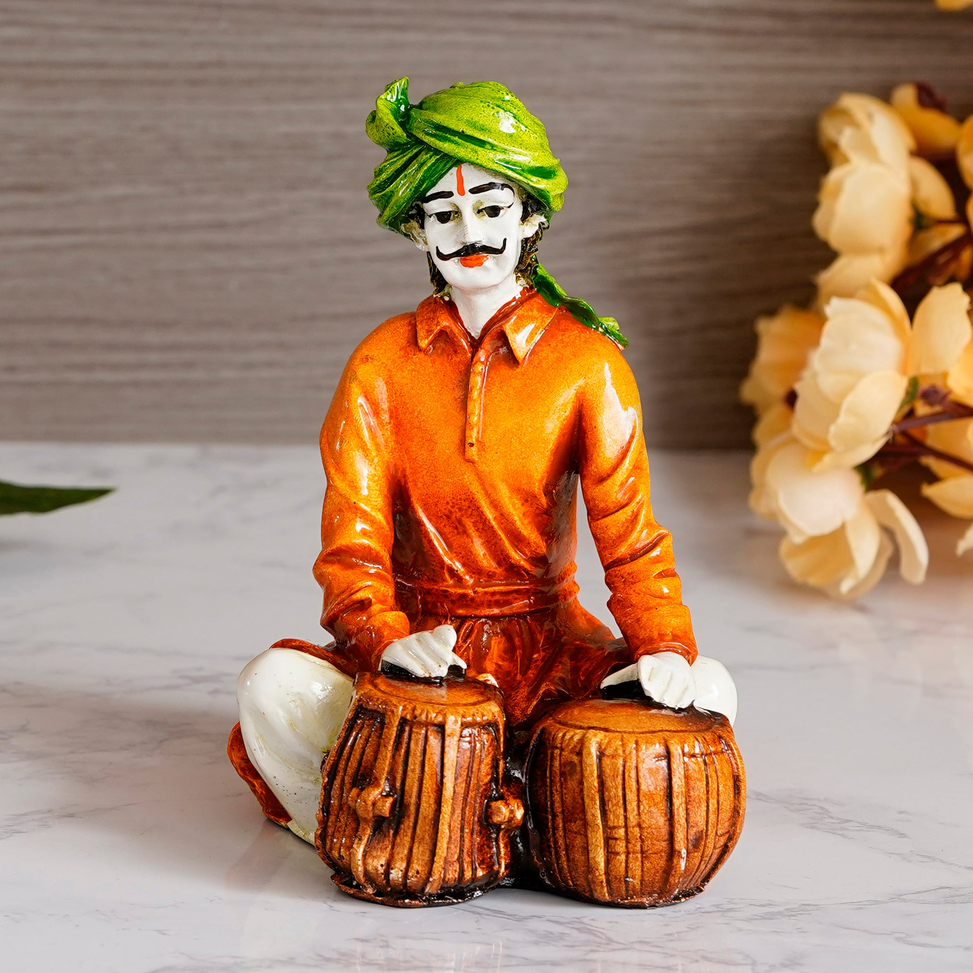 Polyresin Rajasthani Musician Men Statue Playing Tabla Human Figurines Home Decor Showpiece