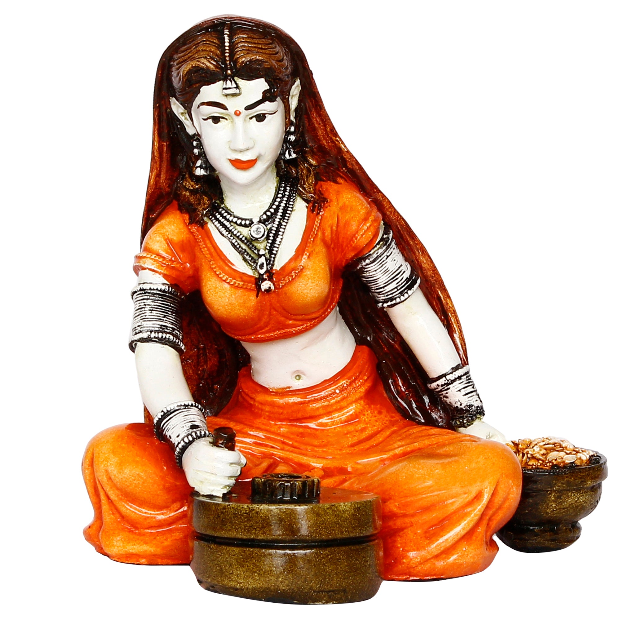 Polyresin Rajasthani Women Statue Using Traditional Flour Mill Handcrafted Human Figurine Decorative Showpiece 2