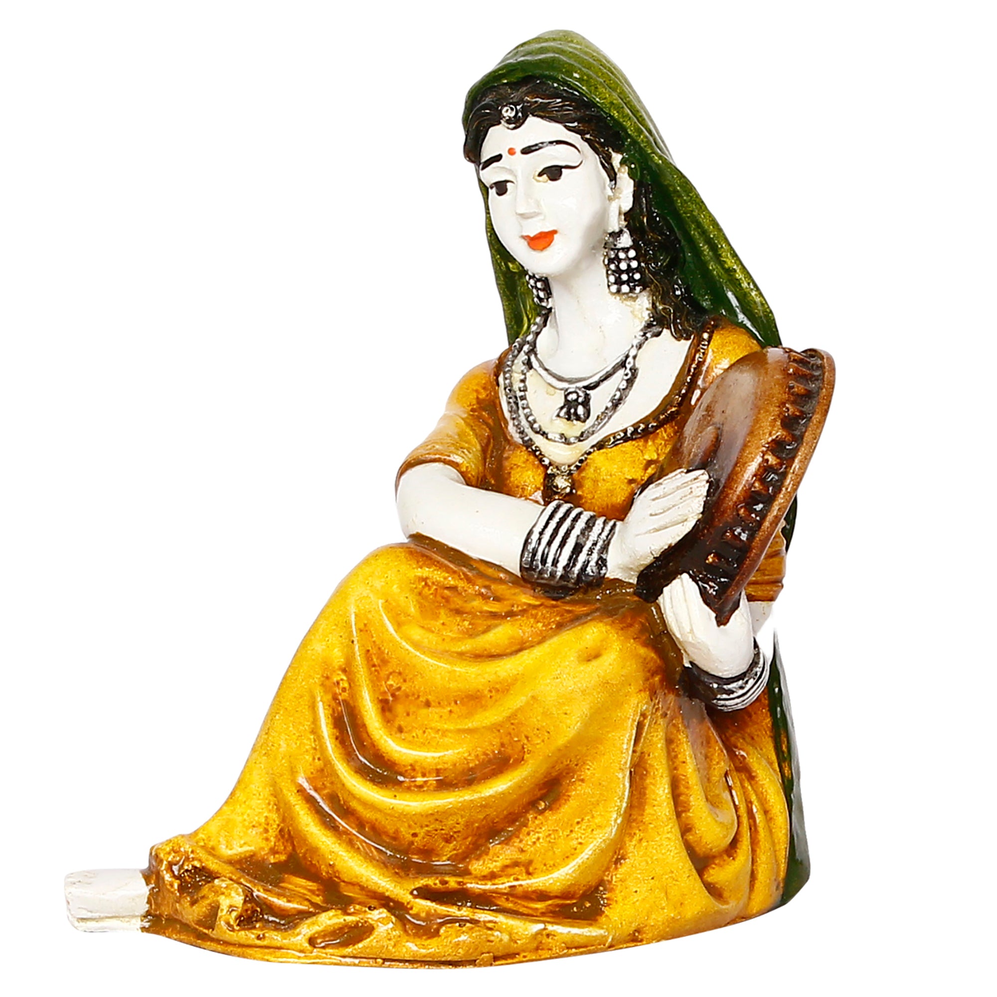 Polyresin Rajasthani Women Statue Playing Musical Instrument Handcrafted Human Figurine Decorative Showpiece 5