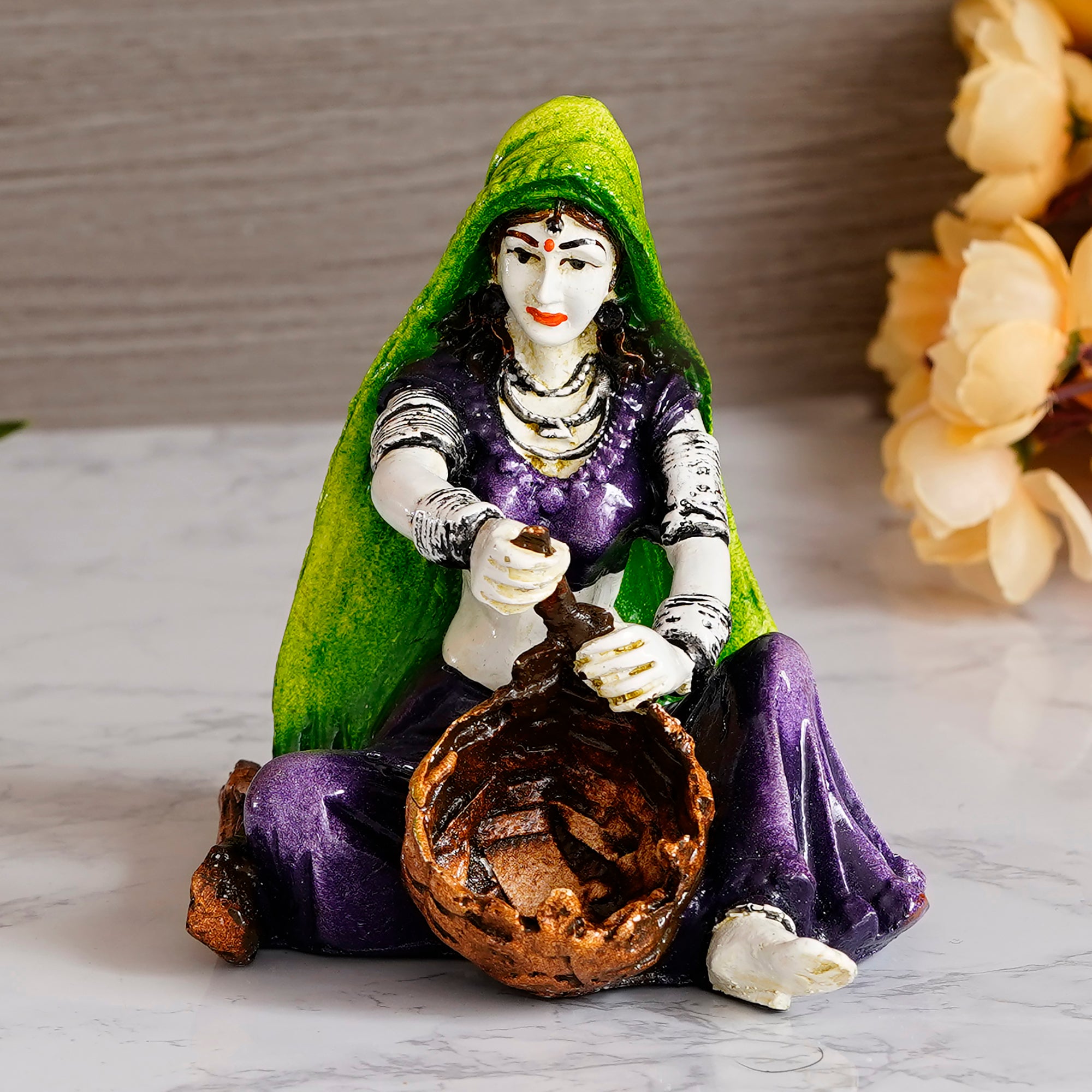 Polyresin Rajasthani Lady Creating Craft Product Handcrafted Human Figurine Decorative Showpiece 1