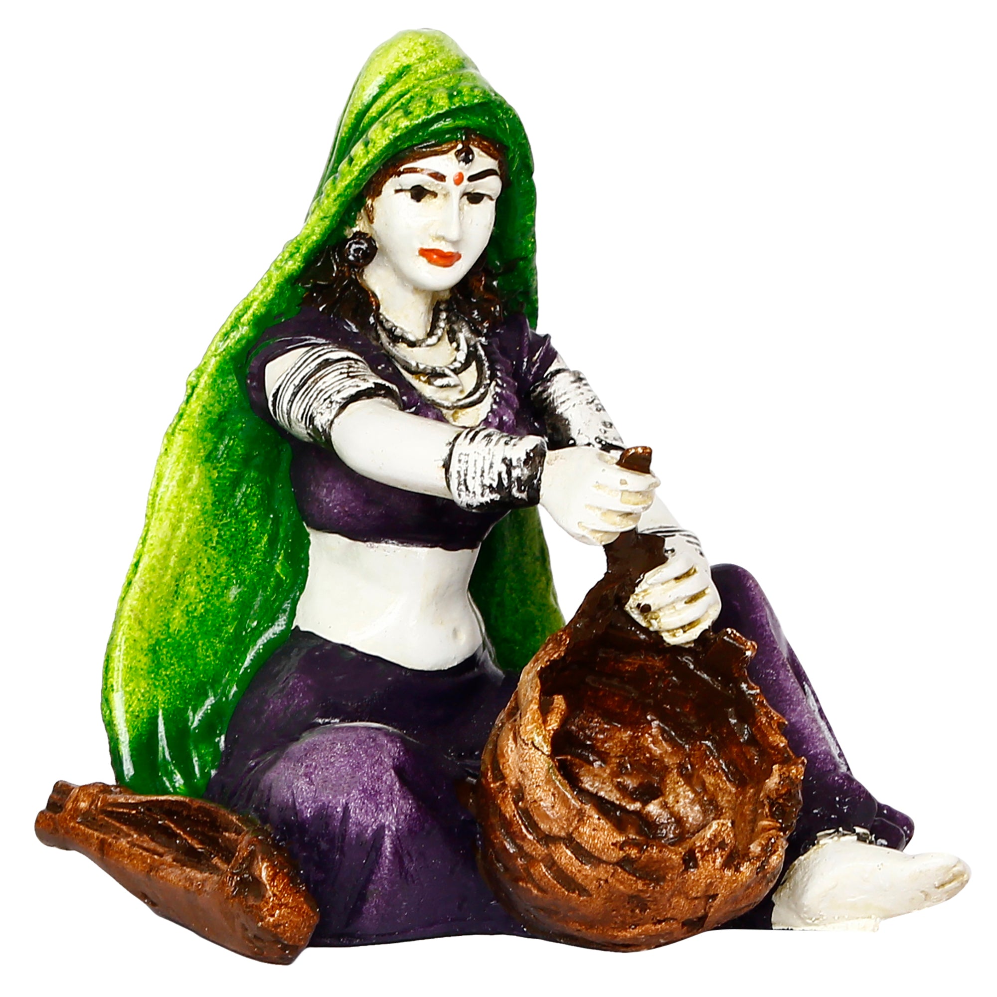 Polyresin Rajasthani Lady Creating Craft Product Handcrafted Human Figurine Decorative Showpiece 2