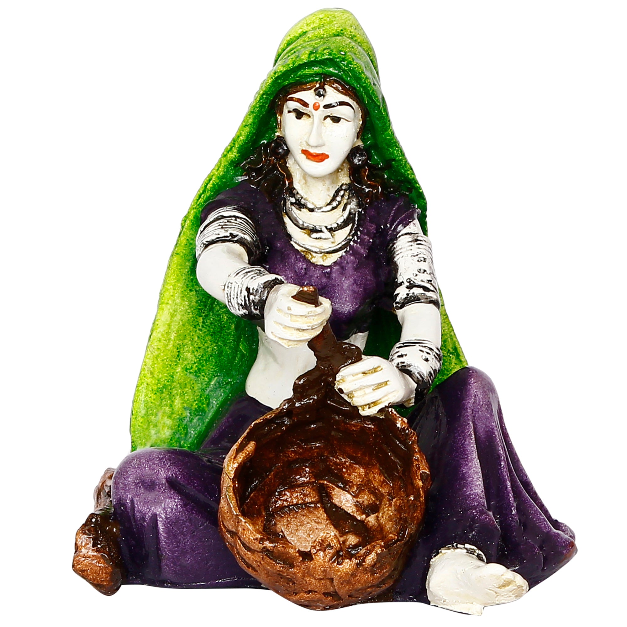 Polyresin Rajasthani Lady Creating Craft Product Handcrafted Human Figurine Decorative Showpiece 4