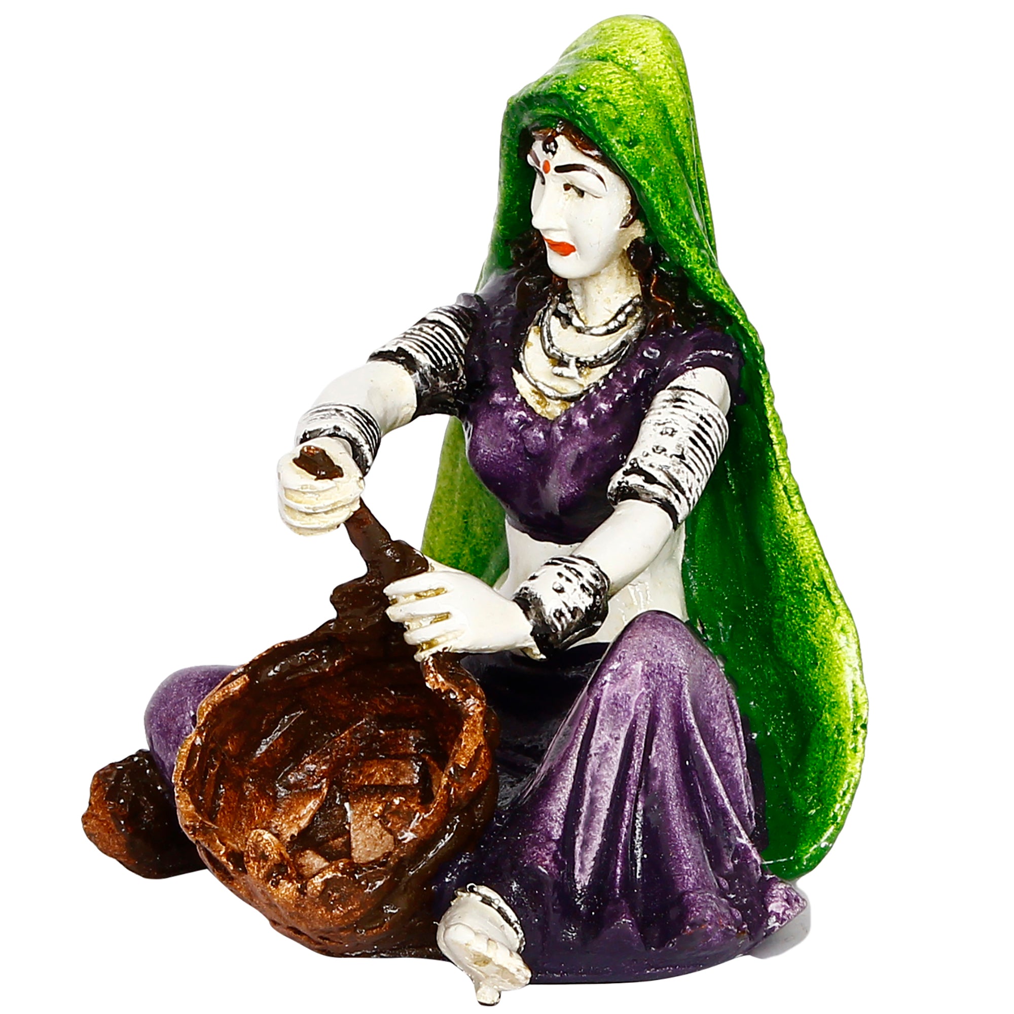 Polyresin Rajasthani Lady Creating Craft Product Handcrafted Human Figurine Decorative Showpiece 5