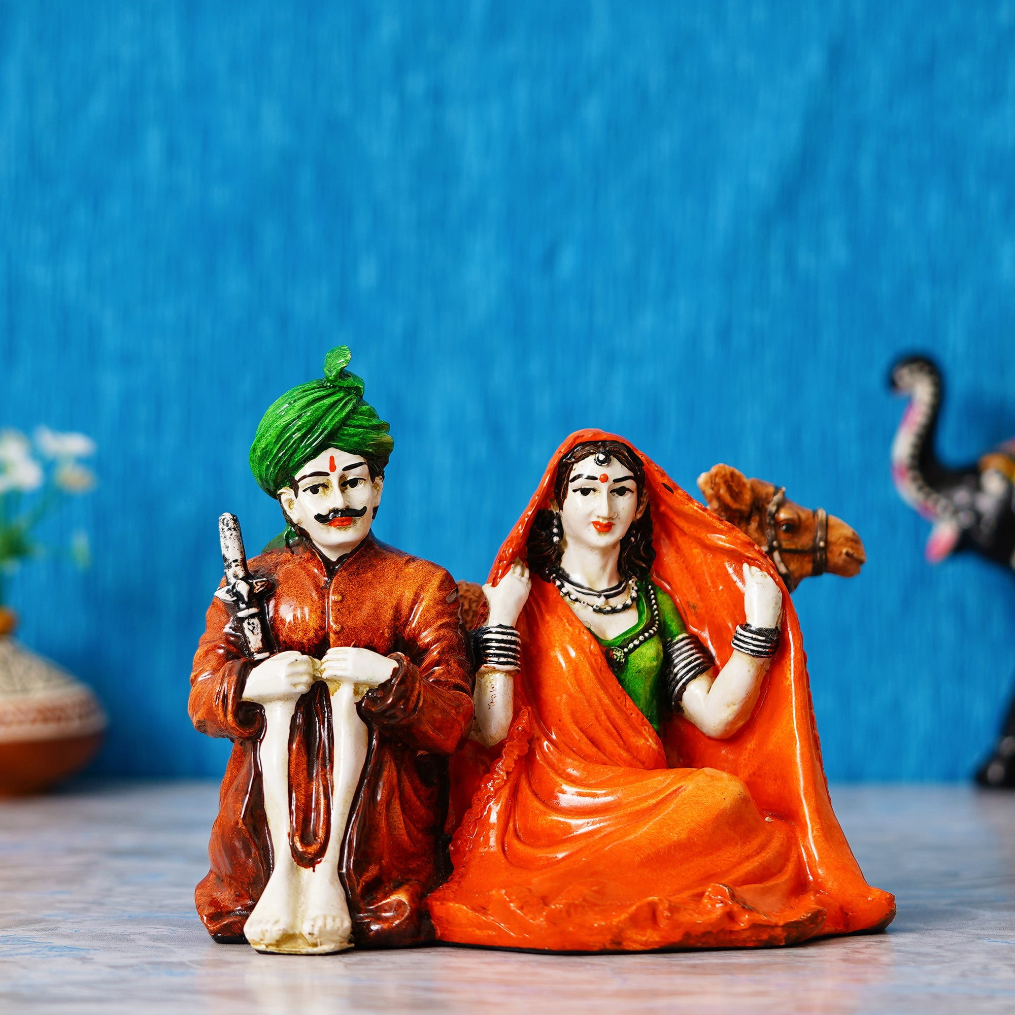 Combo Of Rajasthani Couple Sitting Together Human Figurines Decorative Showpiece
