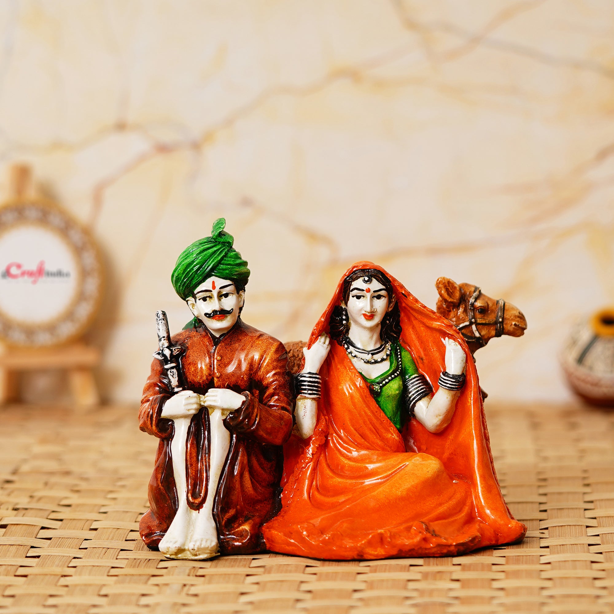 Combo Of Rajasthani Couple Sitting Together Human Figurines Decorative Showpiece 1