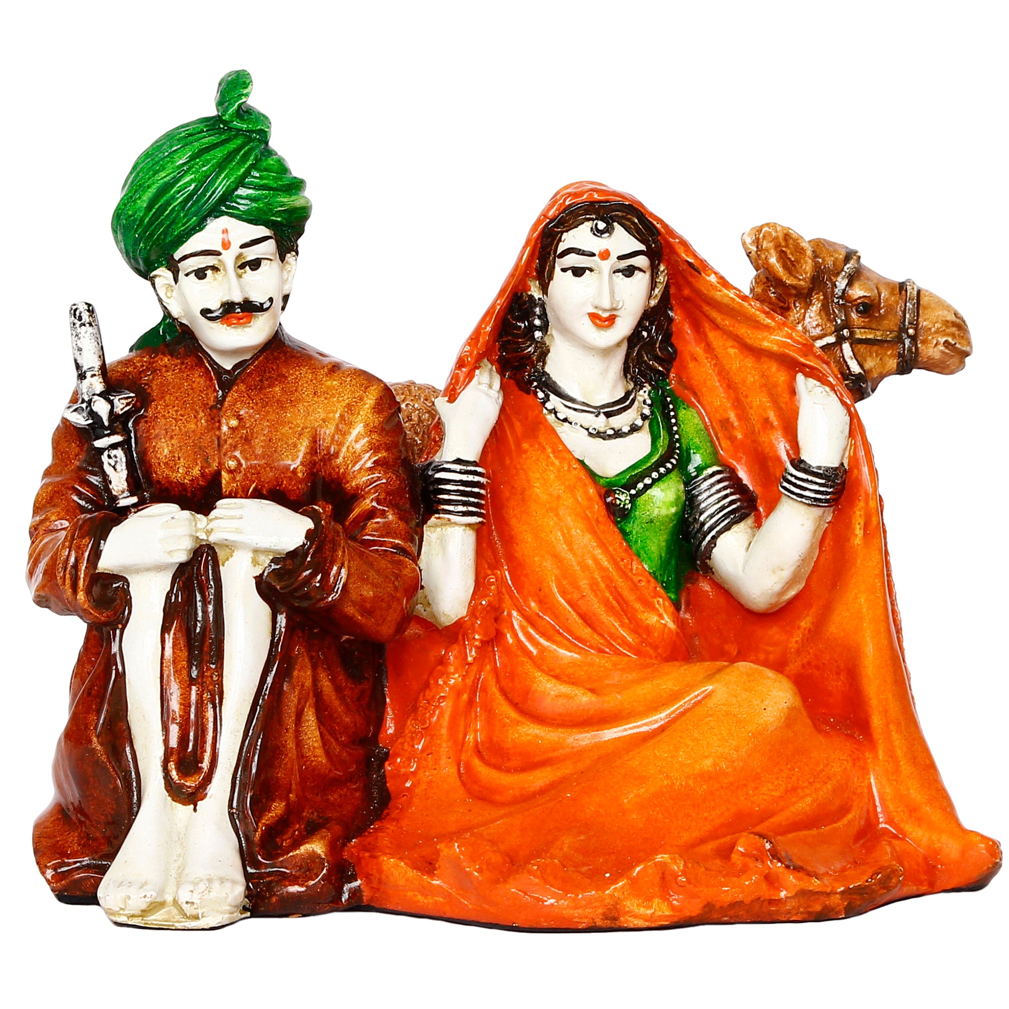 Combo Of Rajasthani Couple Sitting Together Human Figurines Decorative Showpiece 2