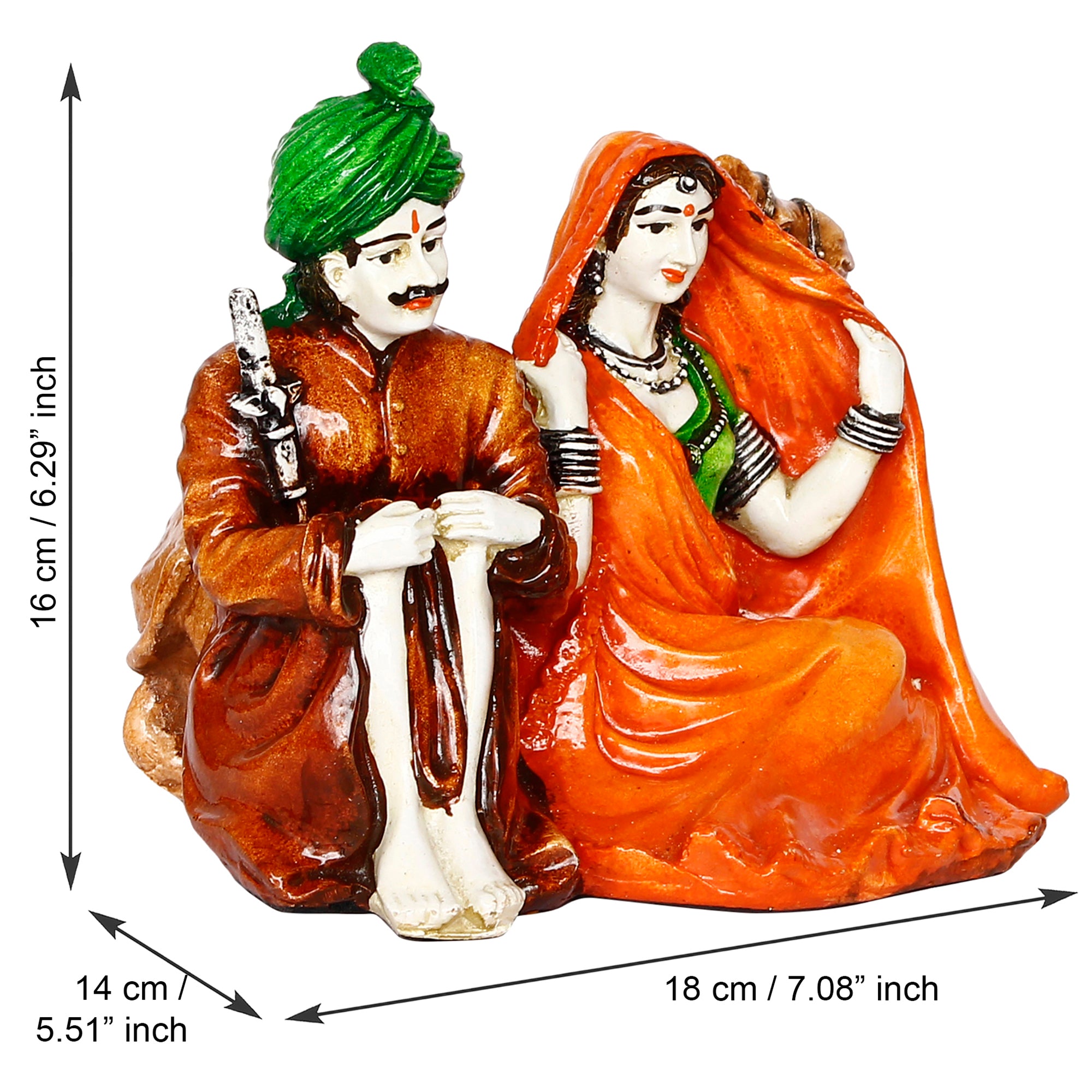 Combo Of Rajasthani Couple Sitting Together Human Figurines Decorative Showpiece 3