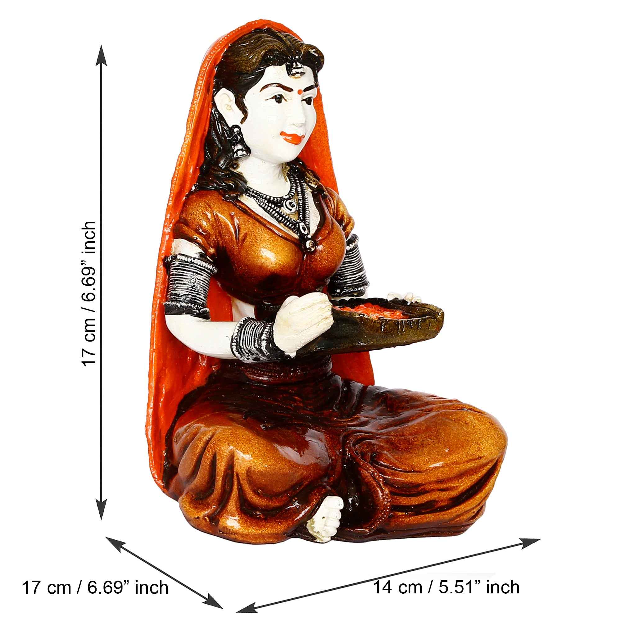Polyresin Rajasthani Lady Cleaning Spices Using Traditional Techniques Human Figurine Decorative Showpiece 3