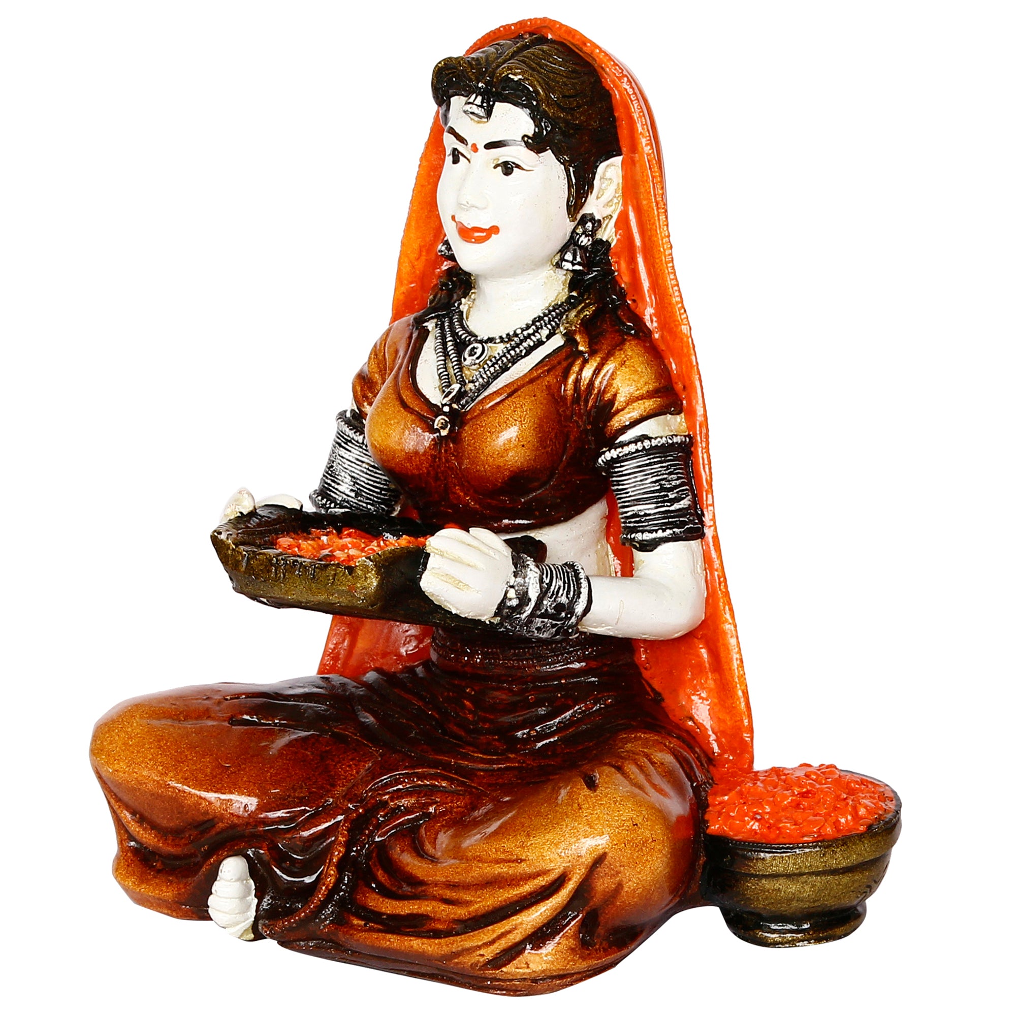 Polyresin Rajasthani Lady Cleaning Spices Using Traditional Techniques Human Figurine Decorative Showpiece 5