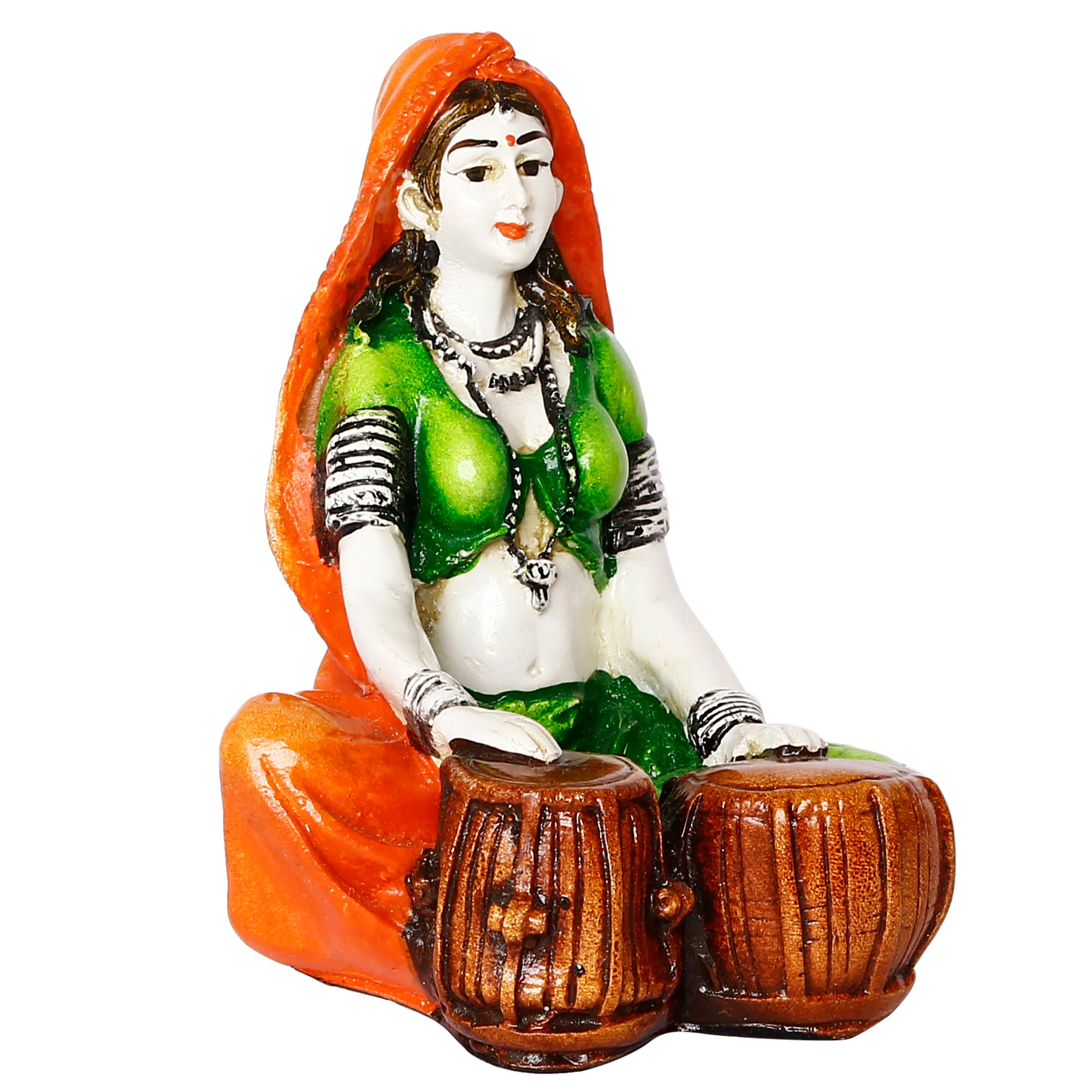 Polyresin Rajasthani Women Statue Playing Tabla Human Figurine Decorative Showpiece 4