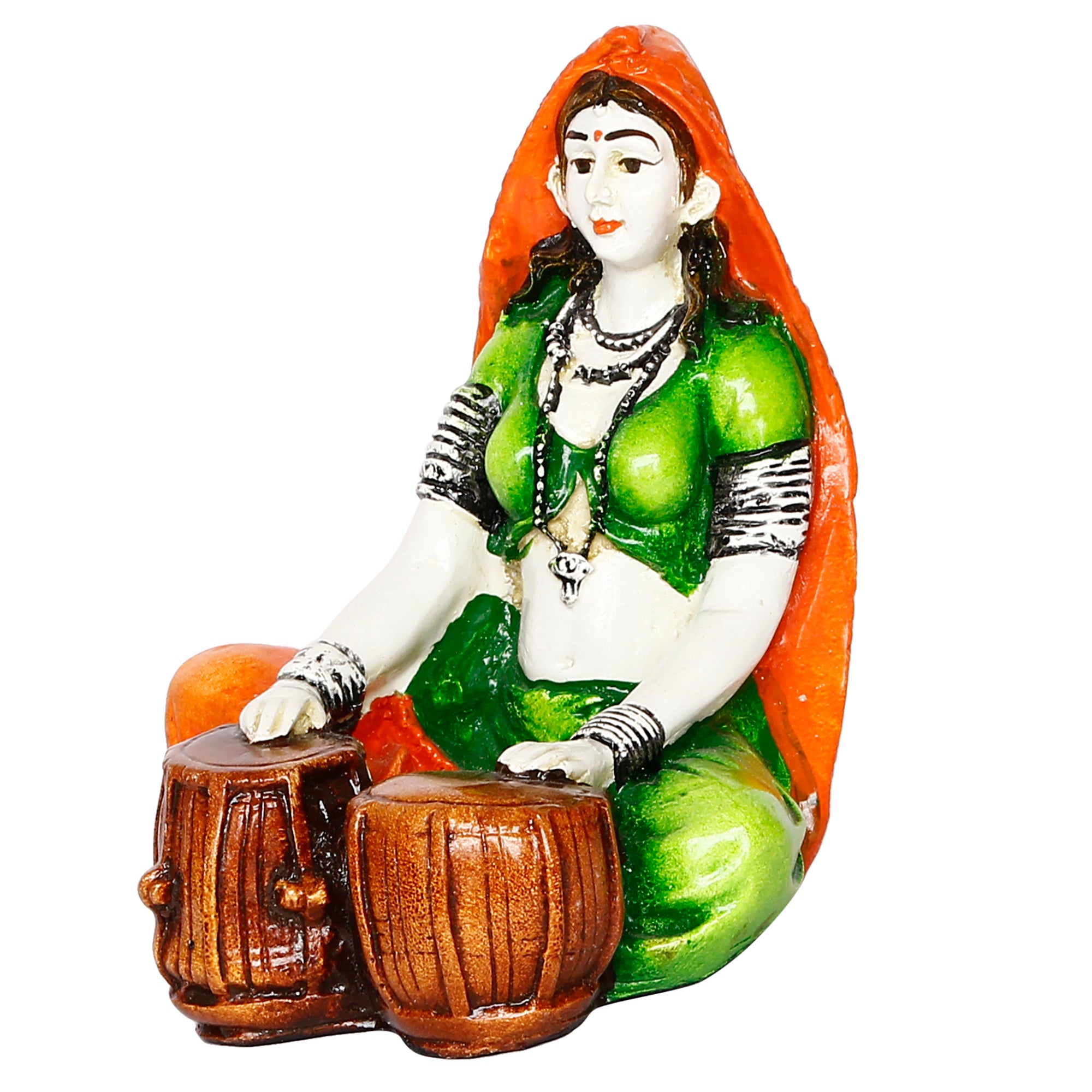 Polyresin Rajasthani Women Statue Playing Tabla Human Figurine Decorative Showpiece 5