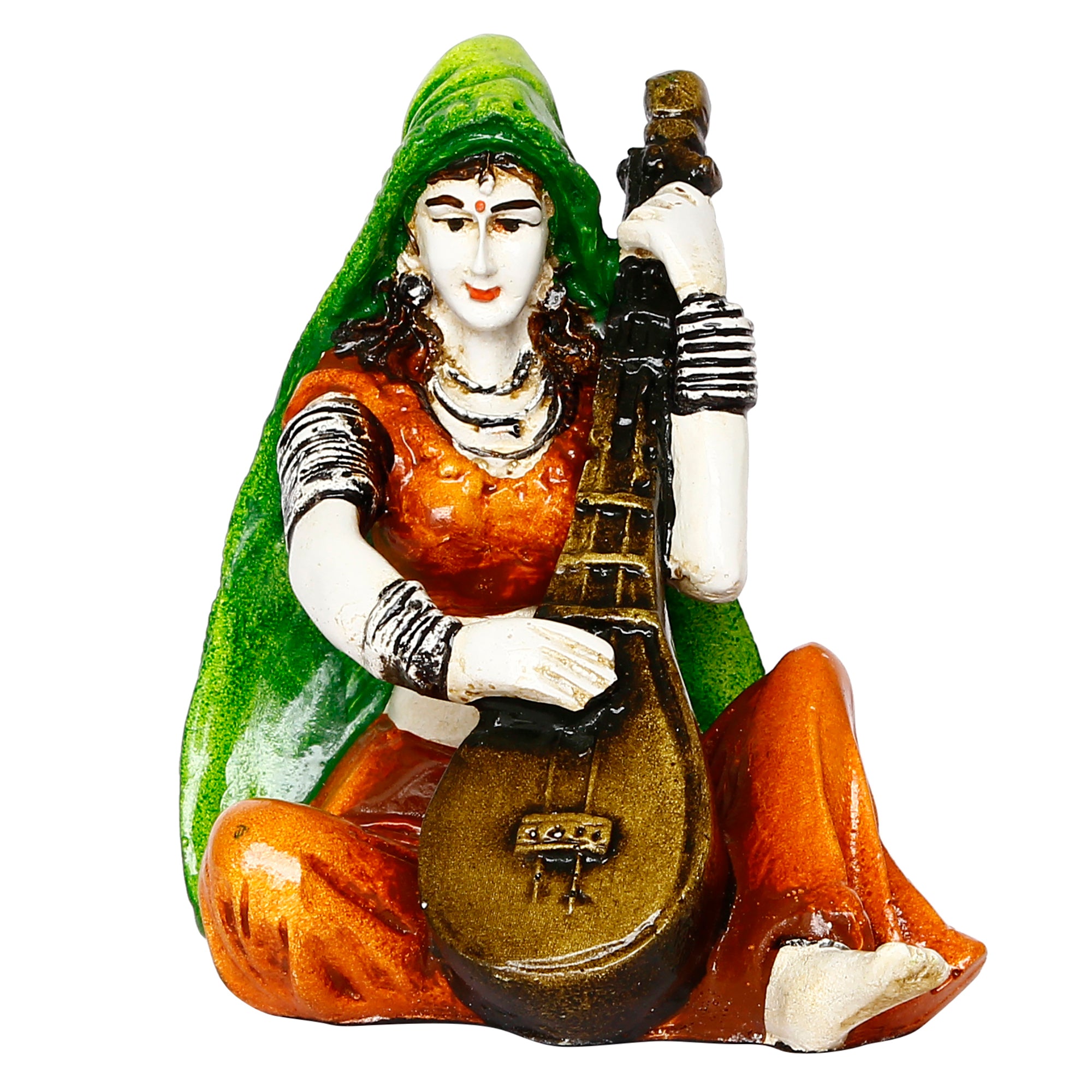 Polyresin Rajasthani Women Statue Playing Sitar Human Figurine Decorative Showpiece 4