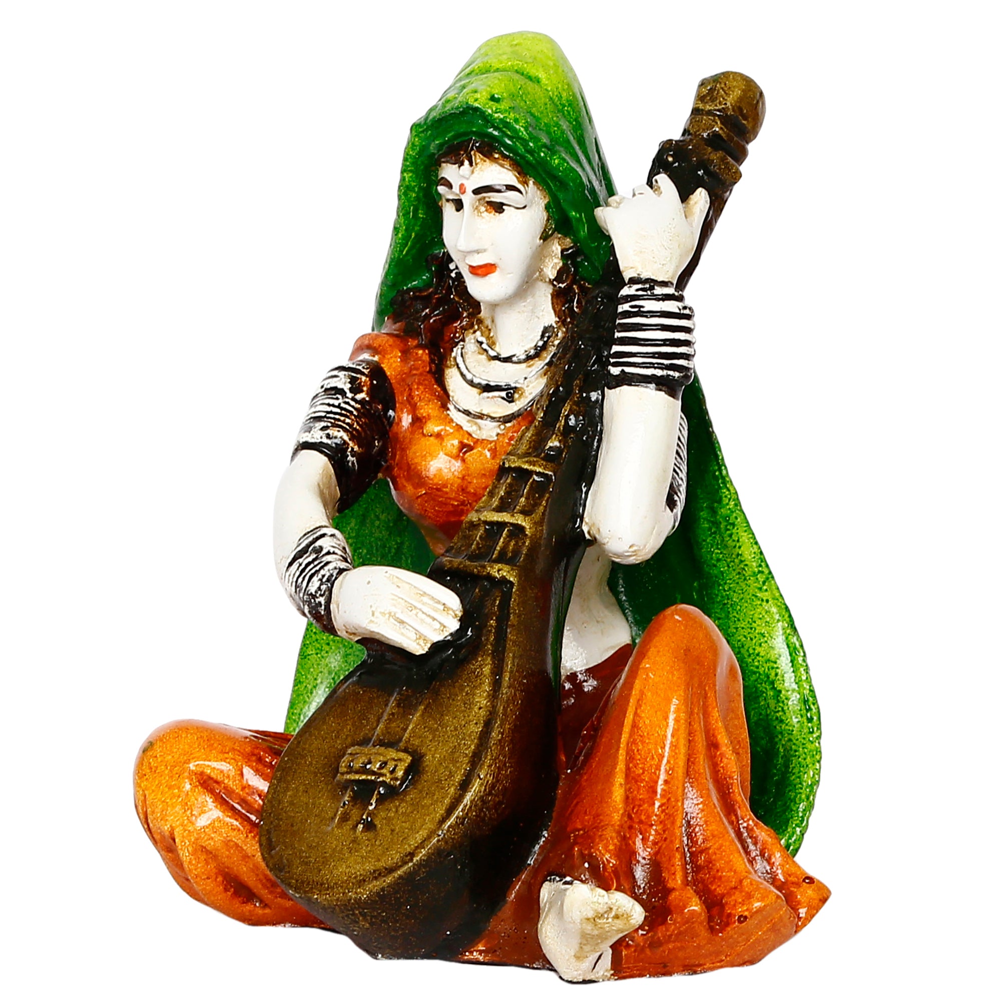 Polyresin Rajasthani Women Statue Playing Sitar Human Figurine Decorative Showpiece 5