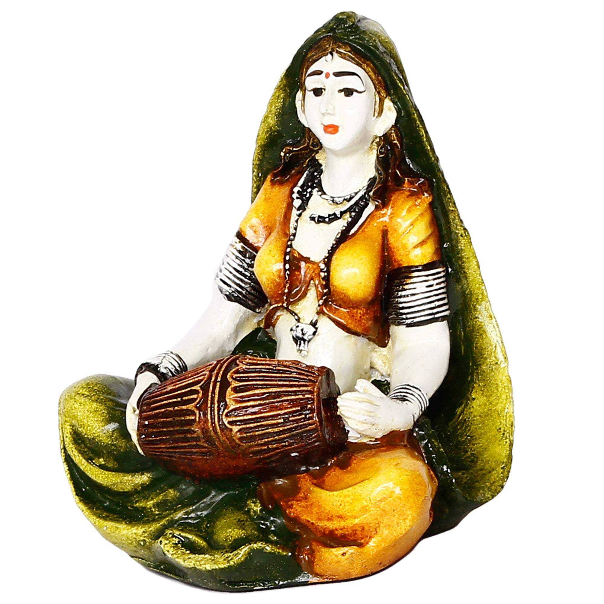 Colorful Rajasthani Lady Playing Dholak Handcrafted Decorative Polyresin Showpiece 4