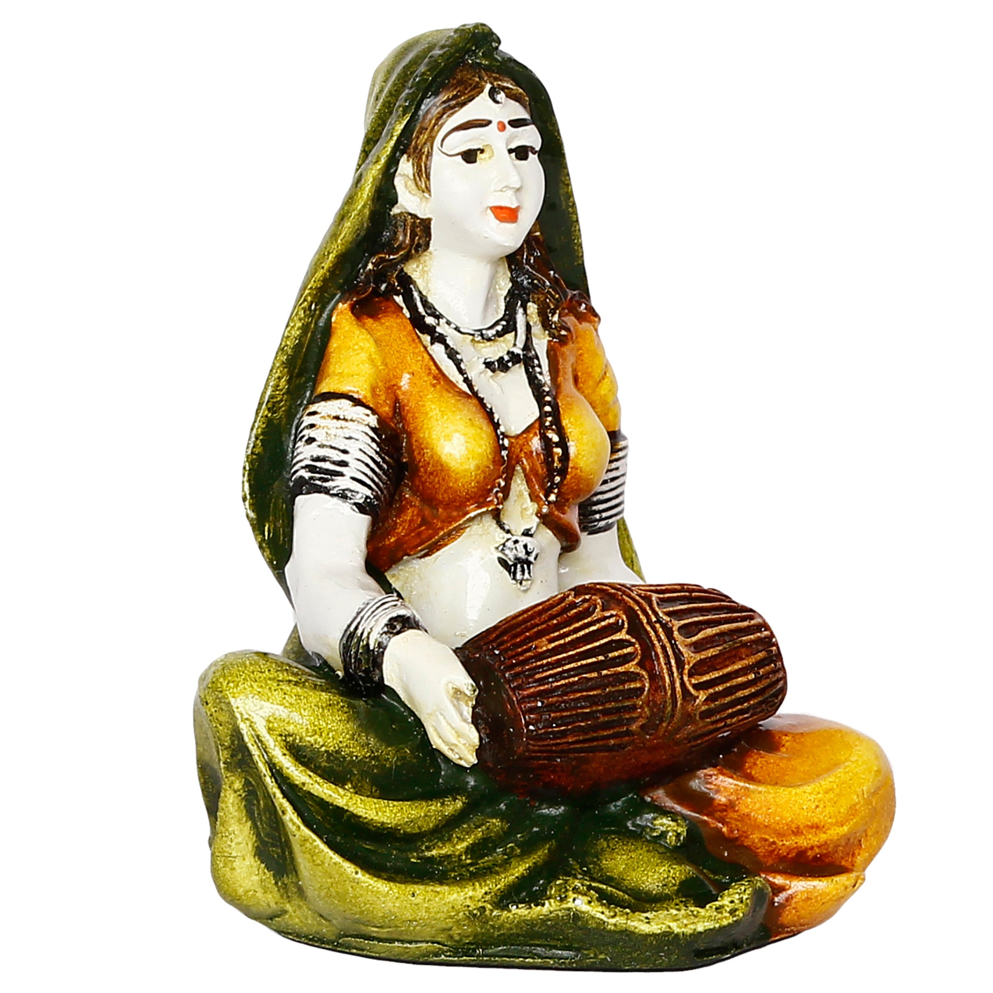 Colorful Rajasthani Lady Playing Dholak Handcrafted Decorative Polyresin Showpiece 5