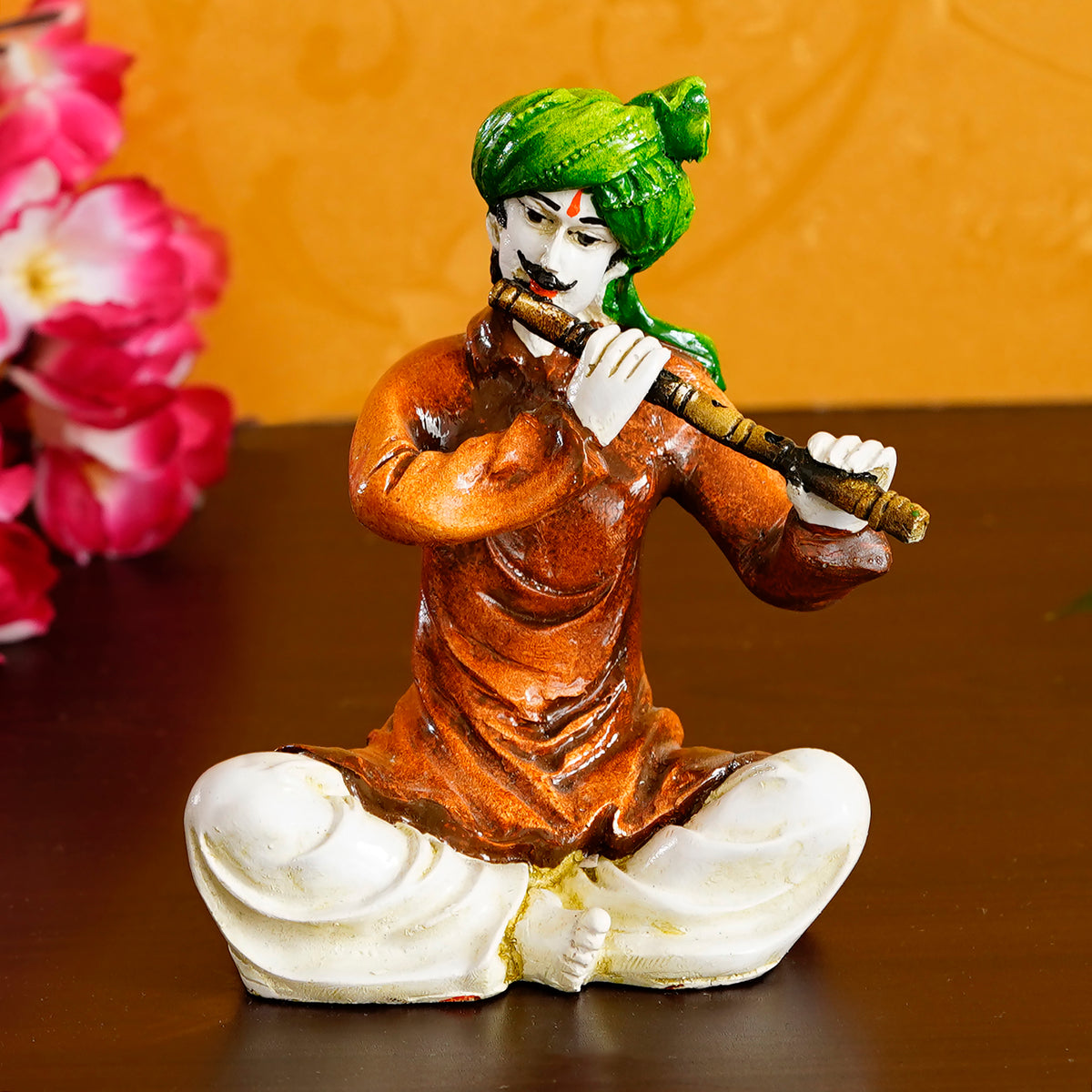 Colorful Rajasthani Man Playing Flute Handcrafted Decorative Polyresin ...