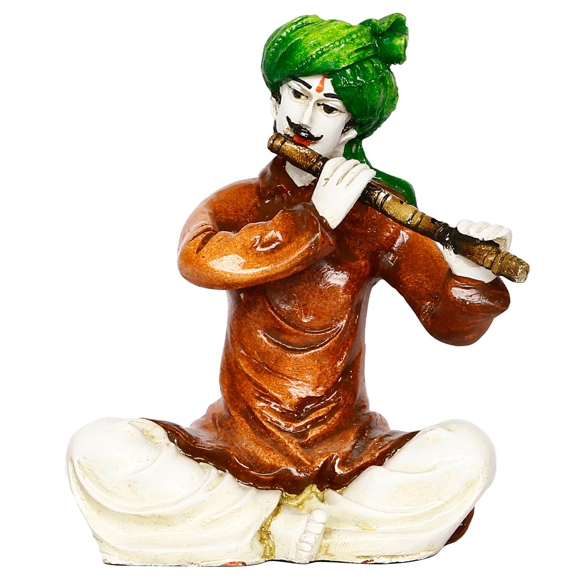 Polyresin Rajasthani Musician Men Statue Playing Flute Human Figurines Home Decor Showpiece 2