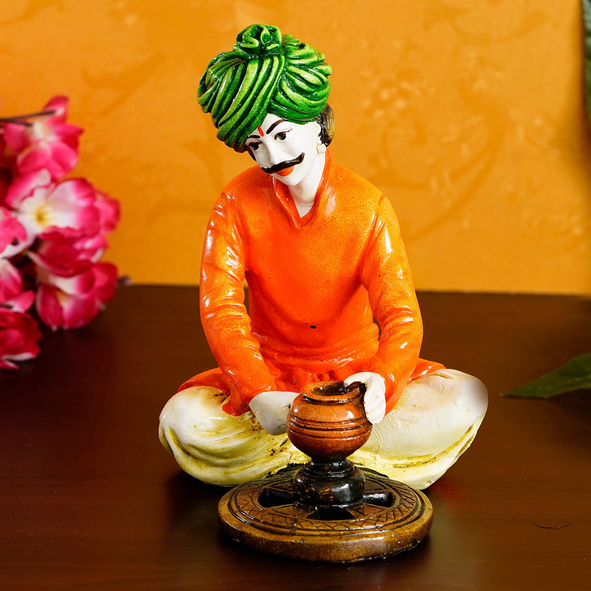Colorful Rajasthani Man Making Pot Handcrafted Decorative Polyresin Showpiece 1