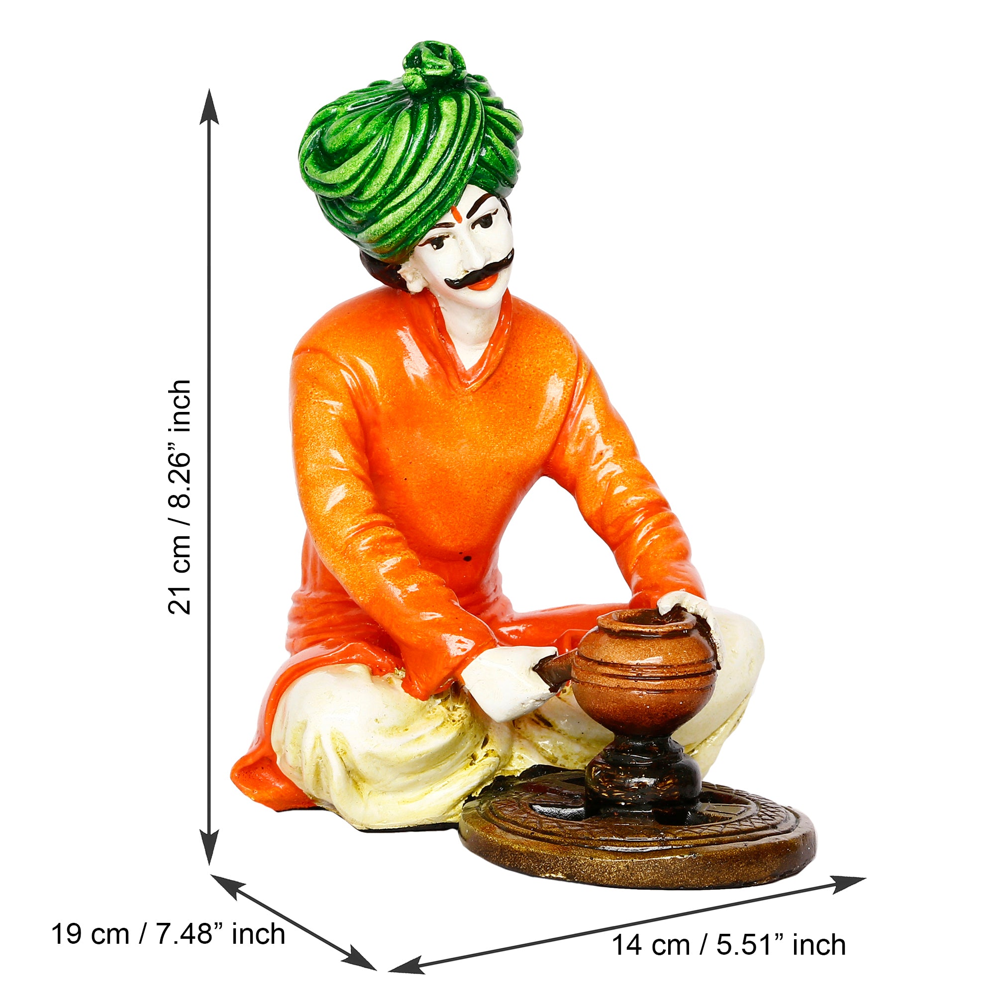 Colorful Rajasthani Man Making Pot Handcrafted Decorative Polyresin Showpiece 3