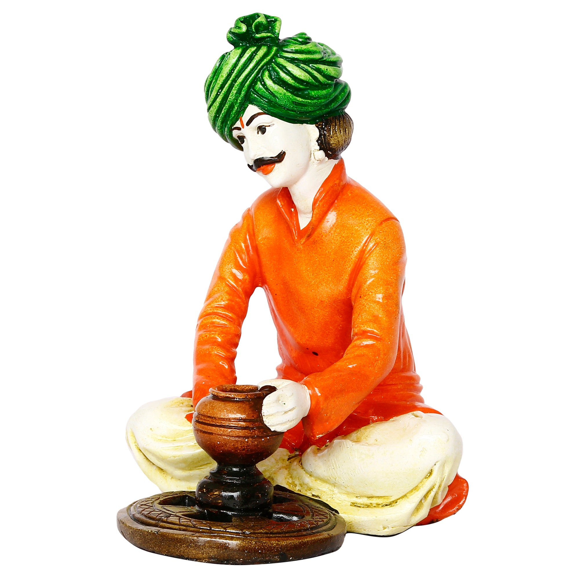 Colorful Rajasthani Man Making Pot Handcrafted Decorative Polyresin Showpiece 4