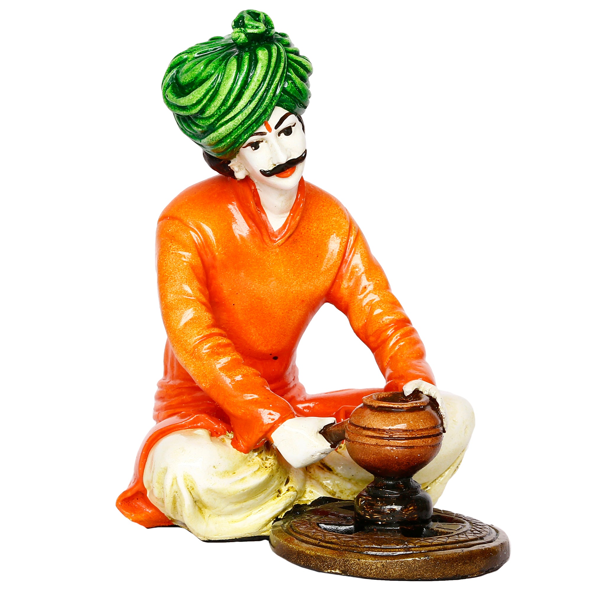 Colorful Rajasthani Man Making Pot Handcrafted Decorative Polyresin Showpiece 5