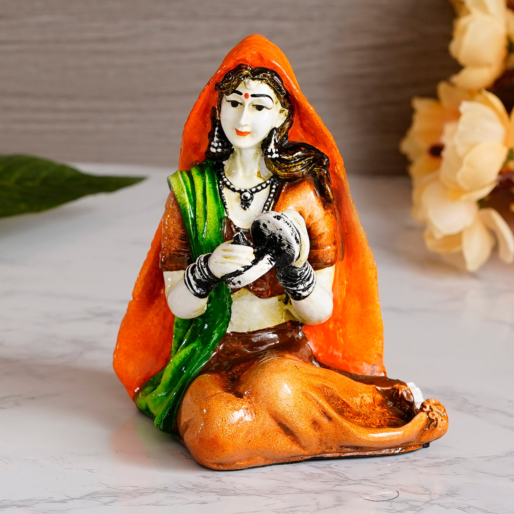 Polyresin Rajasthani Women Statue Handcrafted Human Figurine Decorative Showpiece 1