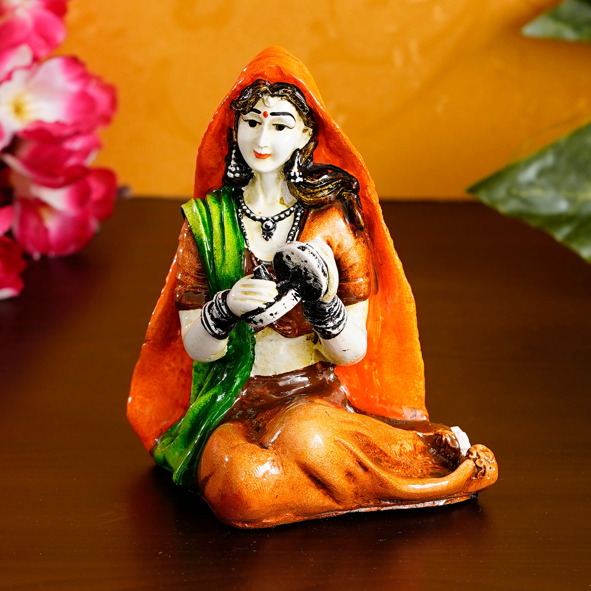 Polyresin Rajasthani Women Statue Handcrafted Human Figurine Decorative Showpiece