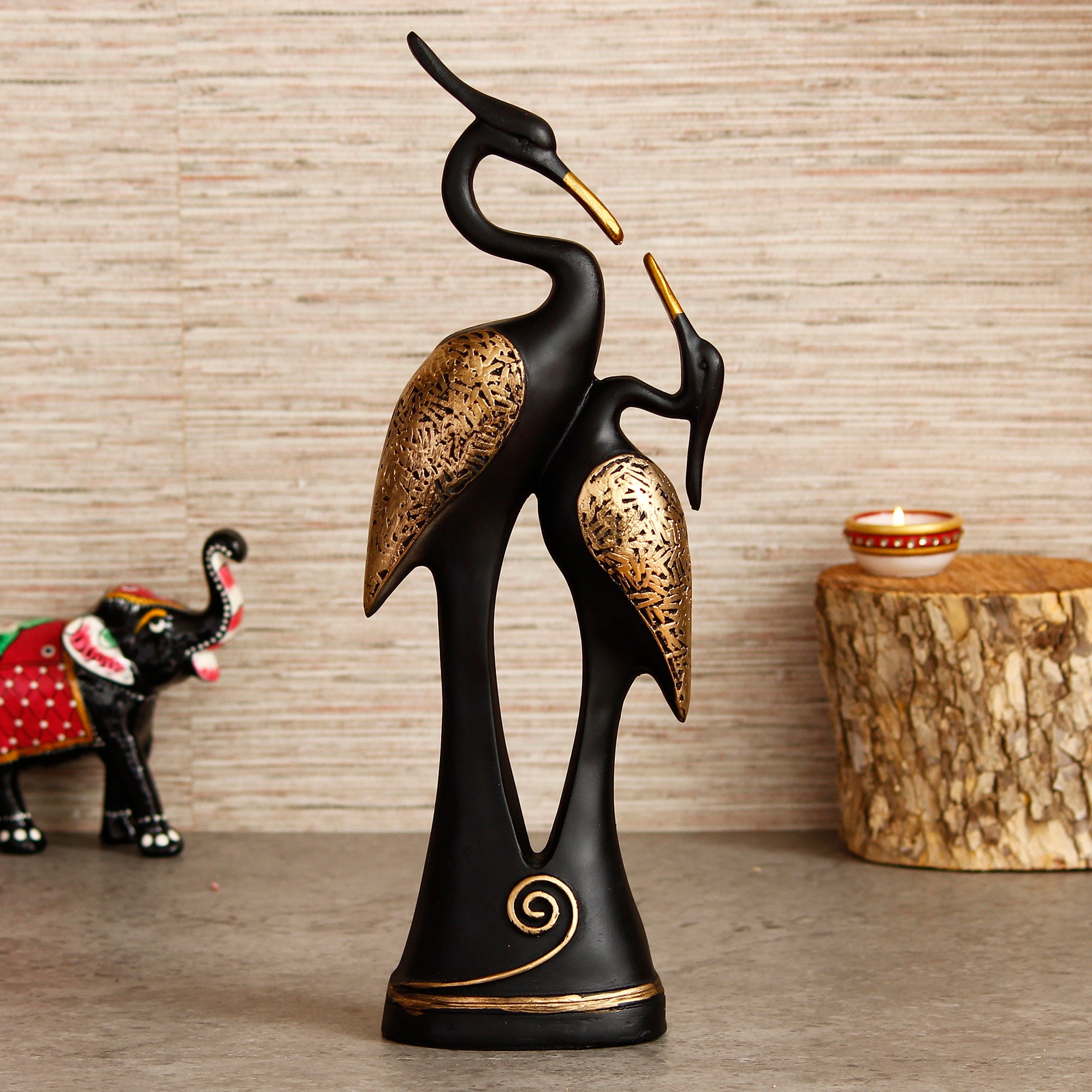 Black Loving Swan Couple Handcrafted Polyresin Decorative Showpiece 1
