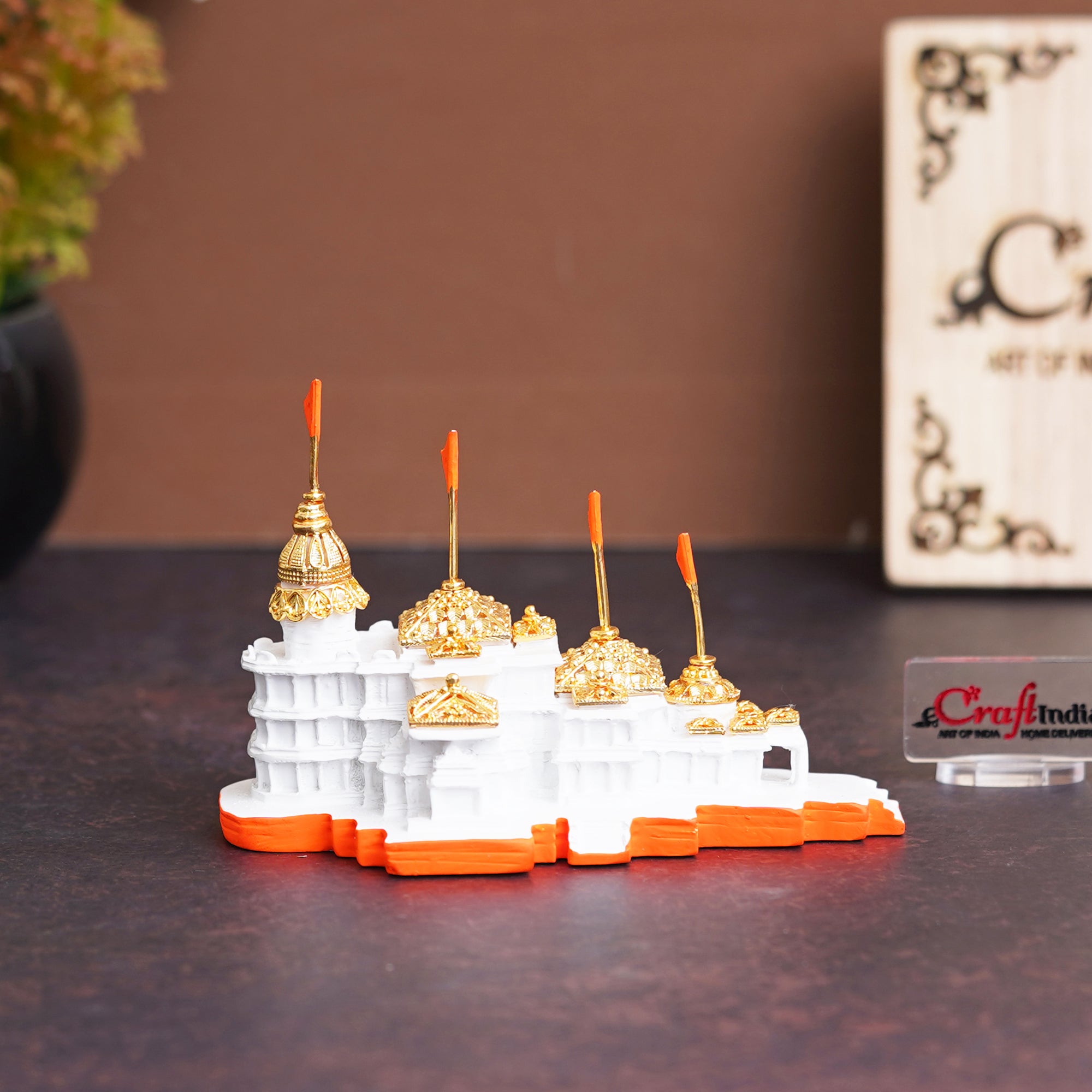 eCraftIndia Shri Ram Mandir Ayodhya Model Authentic Design - Perfect for Home Temple, Decor, and Spiritual Gifting (White, Gold, Orange)
