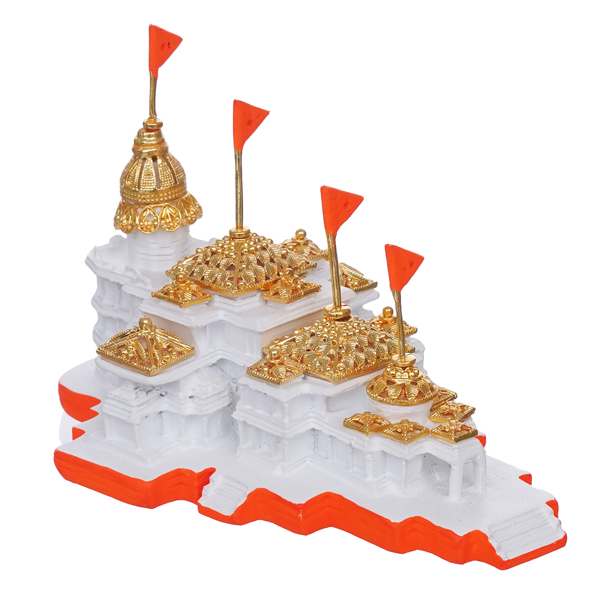 eCraftIndia Shri Ram Mandir Ayodhya Model Authentic Design - Perfect for Home Temple, Decor, and Spiritual Gifting (White, Gold, Orange) 2