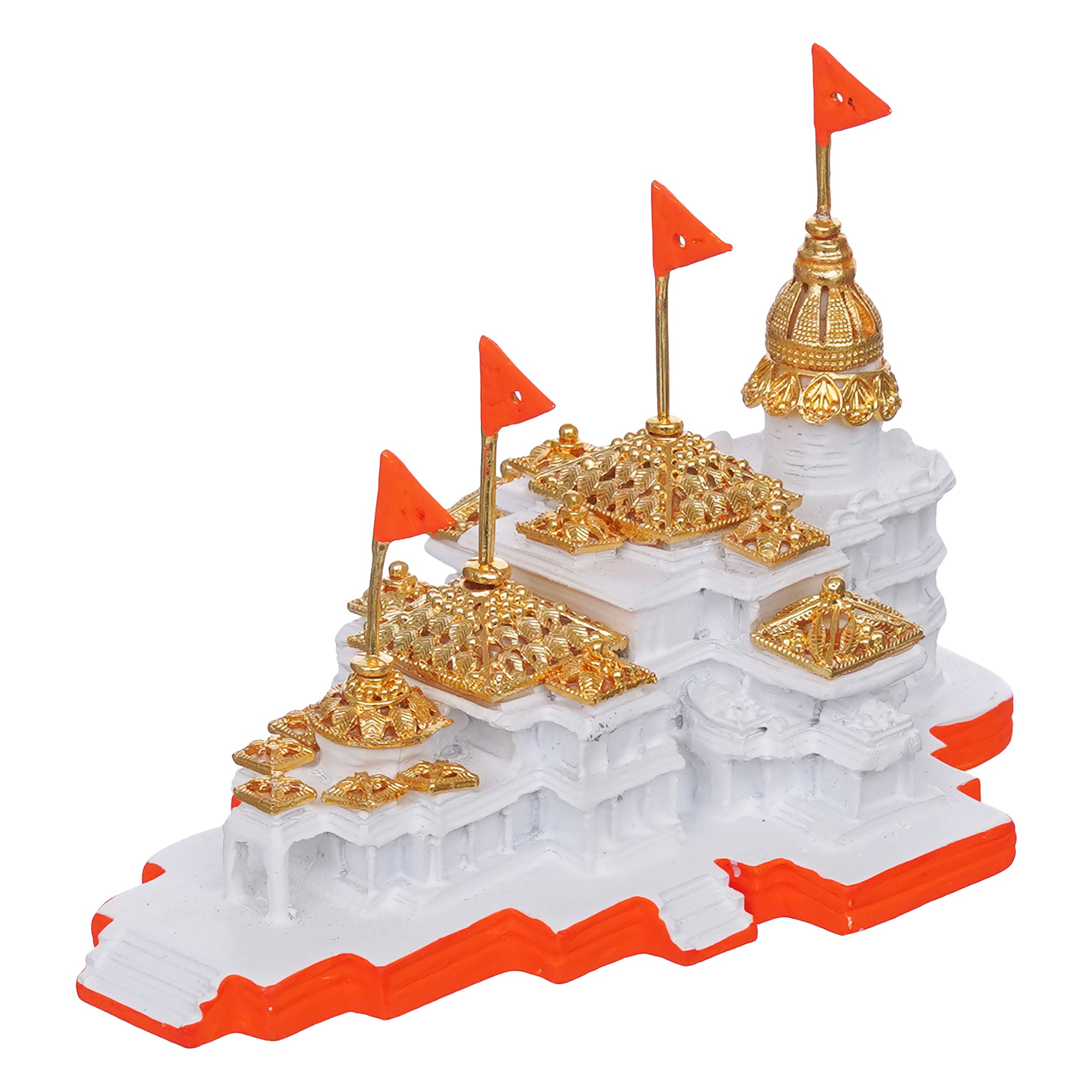 eCraftIndia Shri Ram Mandir Ayodhya Model Authentic Design - Perfect for Home Temple, Decor, and Spiritual Gifting (White, Gold, Orange) 6